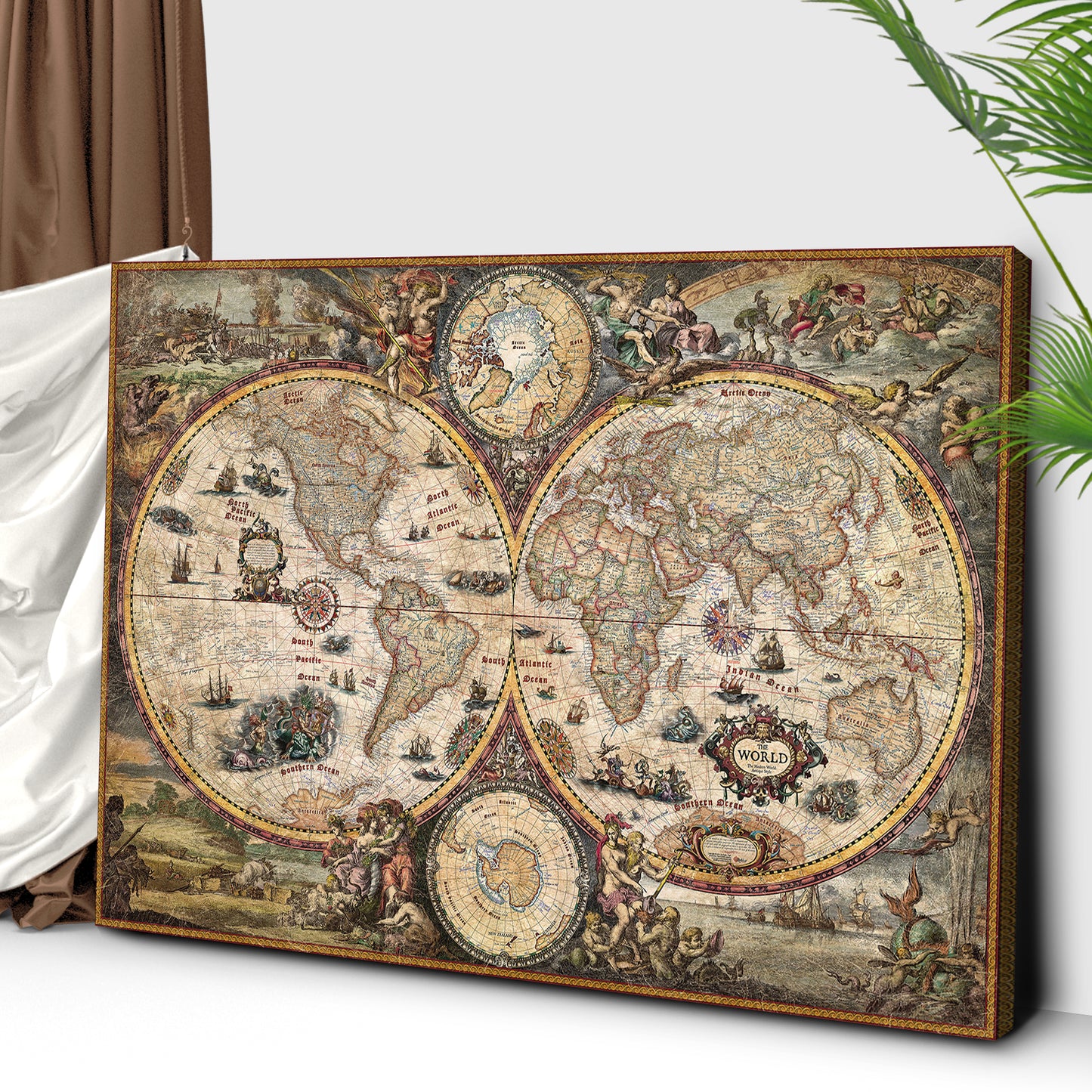 World Map Vintage Canvas Wall Art Style 1 - Image by Tailored Canvases