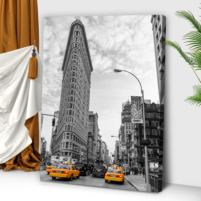 Car Taxi Flatiron Yellow Pop Canvas Wall Art by Tailored Canvases