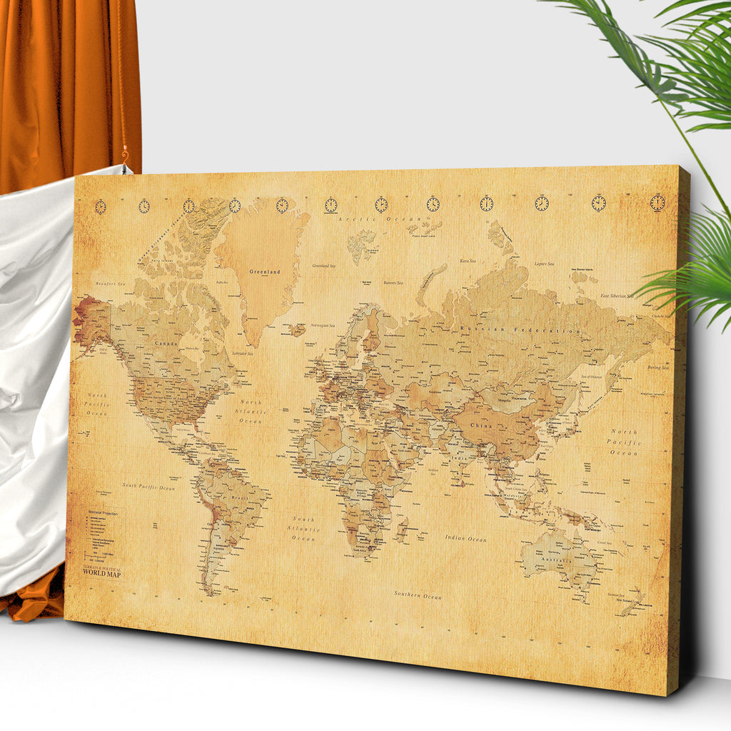 World Map Antique Canvas Wall Art by Tailored Canvases