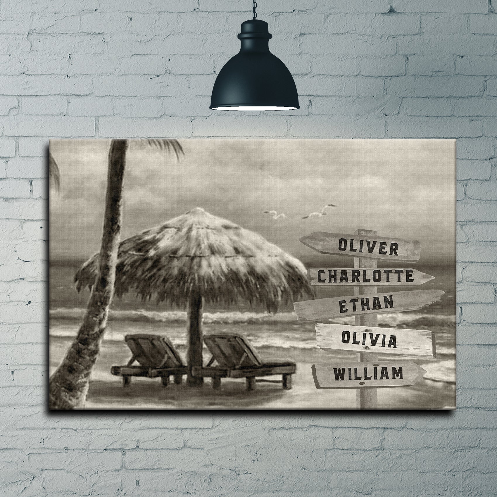 Monochrome Beach Name Sign Style 2 - Image by Tailored Canvases
