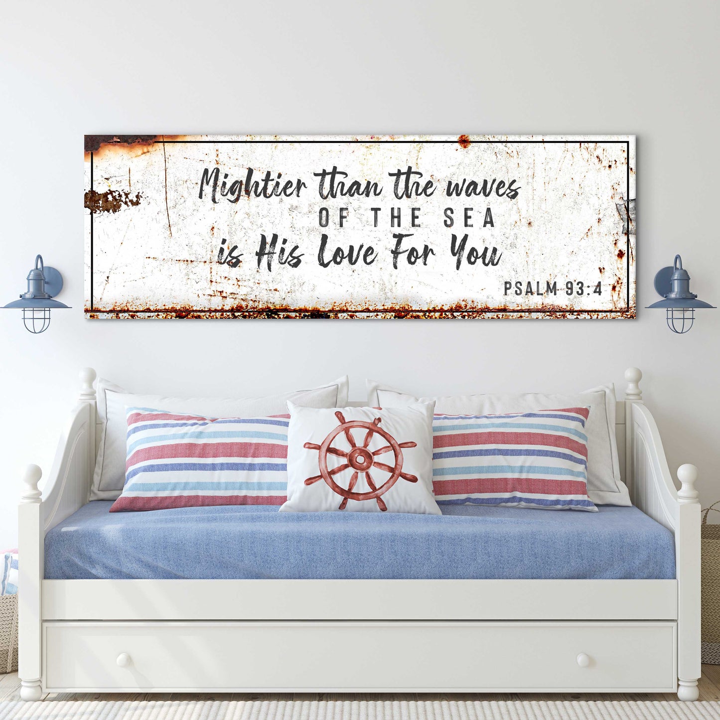 MIGHTIER THAN THE WAVES IS HIS LOVE Rustic Sign - Image by Tailored Canvases