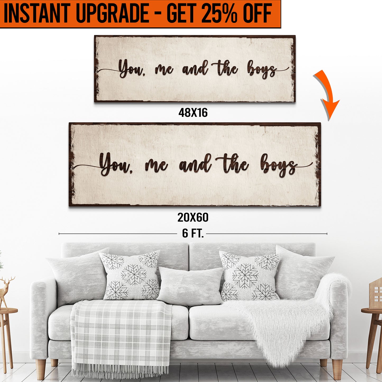 Upgrade Your 16x48 Inches 'You Me and the Boys' (Style 2) Canvas To 20x60 Inches