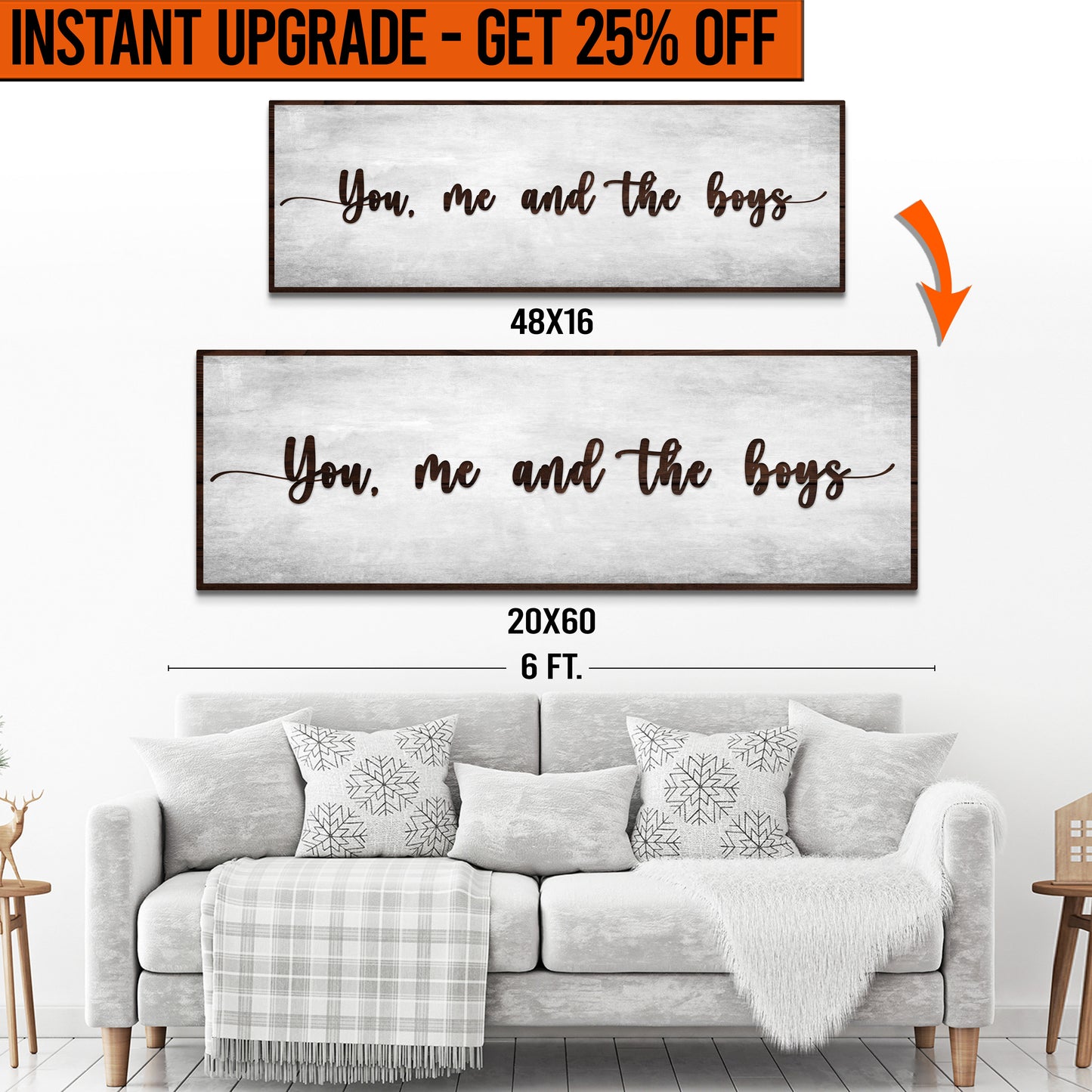 Upgrade Your 16x48 Inches 'You Me and the Boys' (Style 3) Canvas To 20x60 Inches