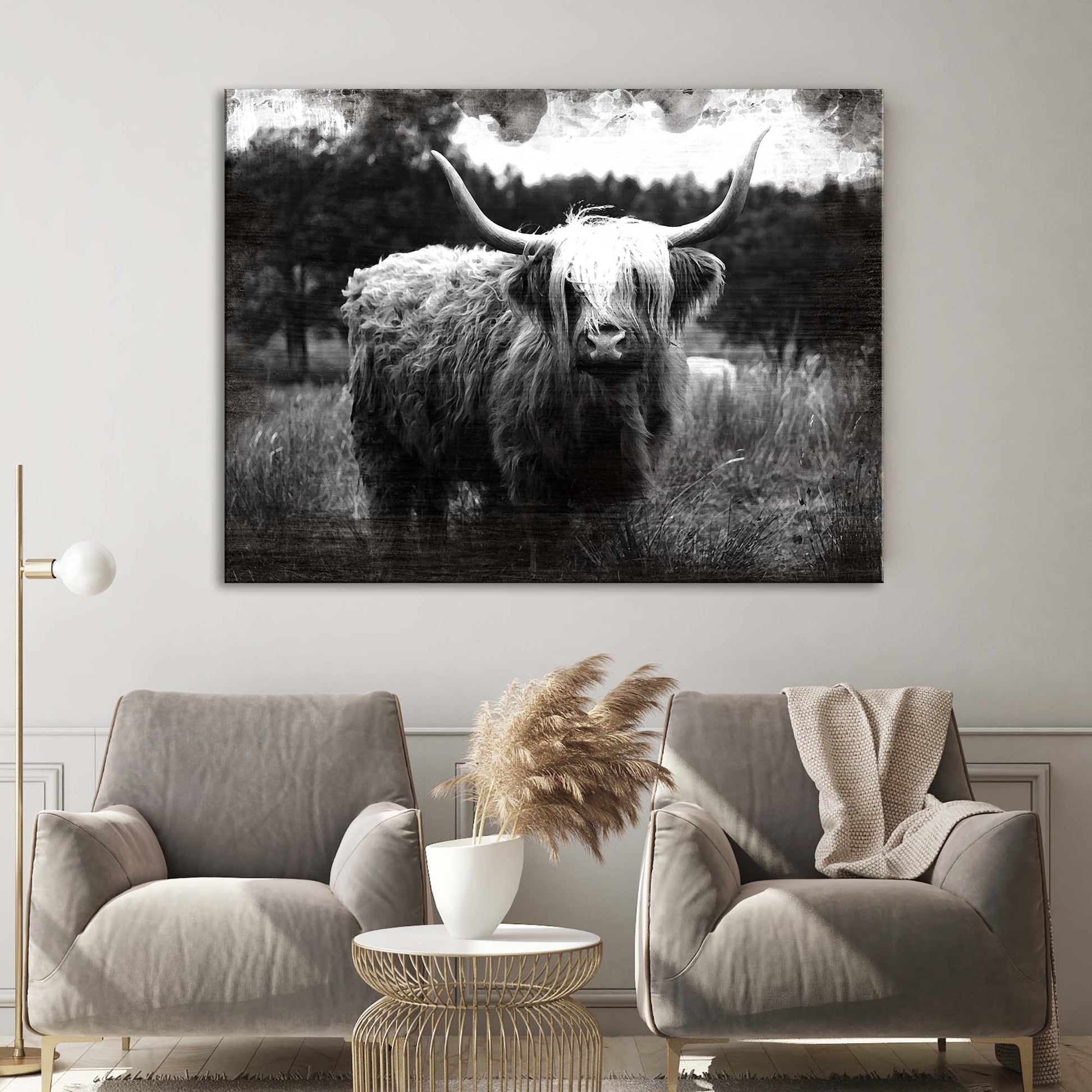 Highland Cattle Monochrome Style 1 - Image by Tailored Canvases