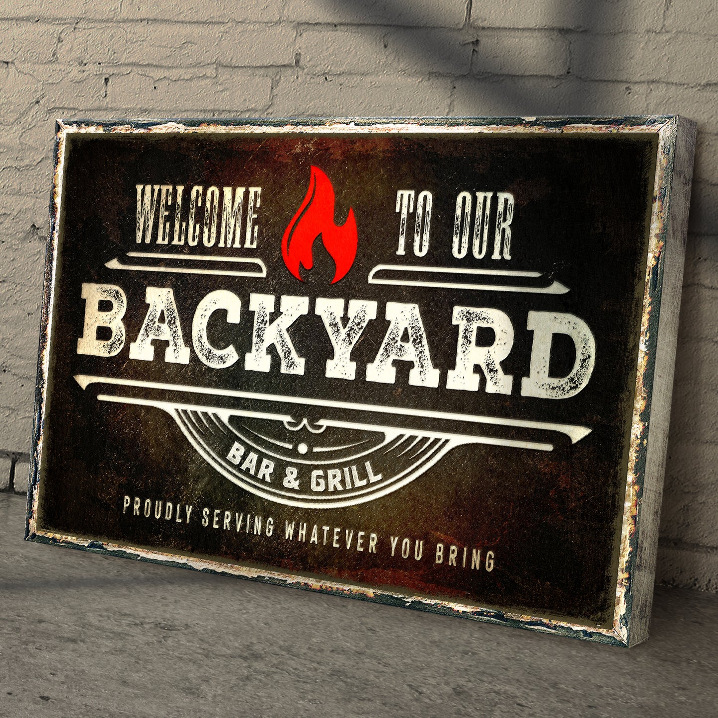 Welcome To Our Backyard Bar & Grill Sign III Style 2 - Image by Tailored Canvases