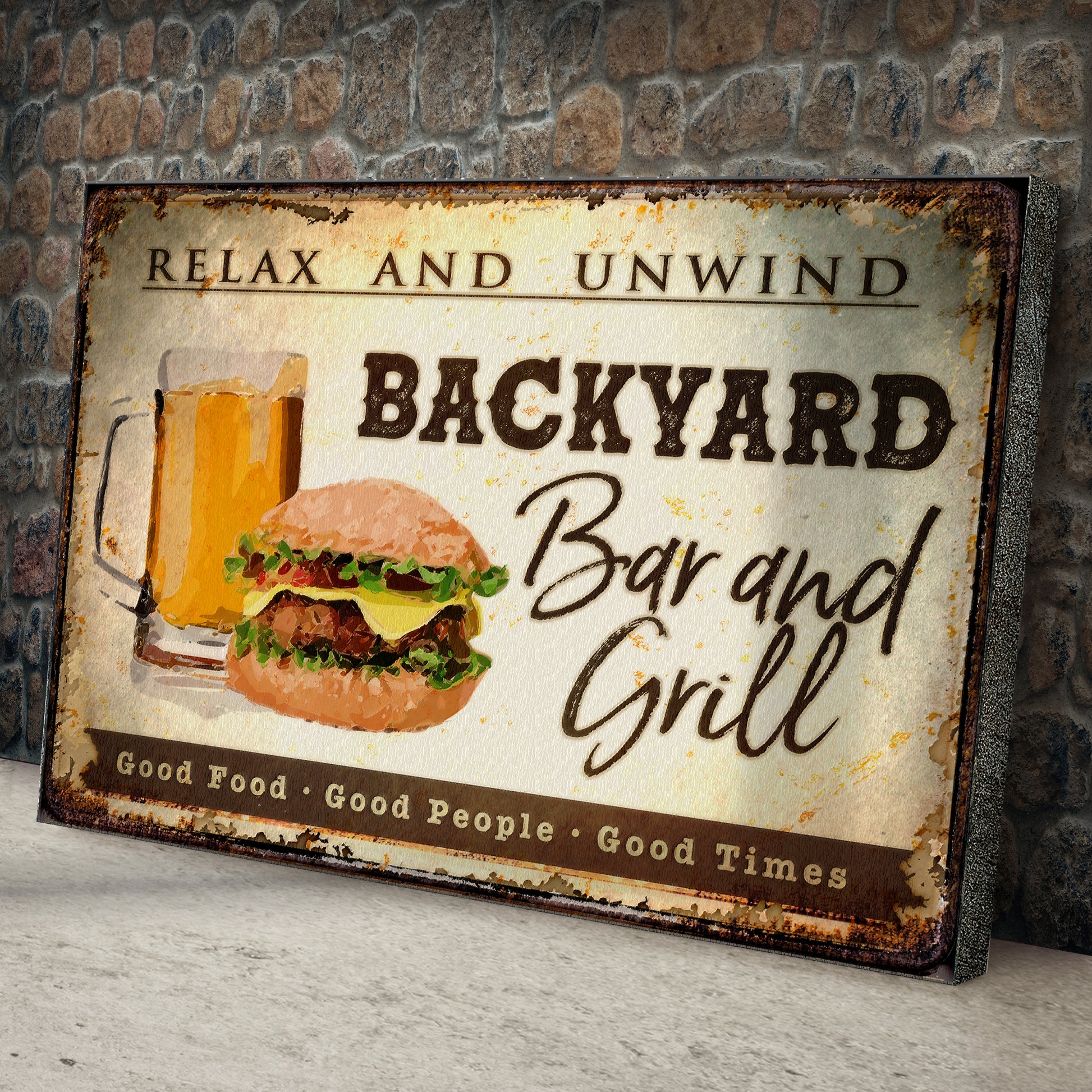 Relax And Unwind Backyard Bar And Grill Sign Style 2 - Image by Tailored Canvases