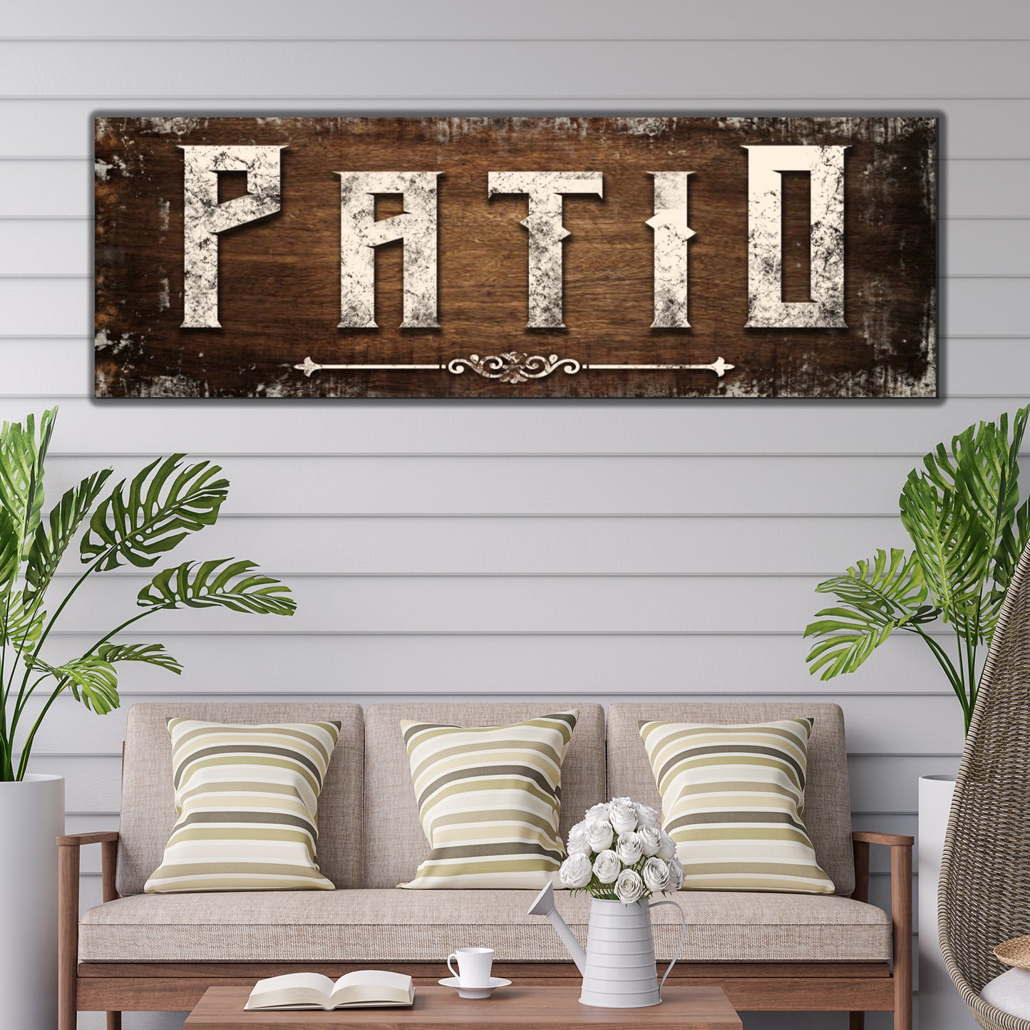 Distressed White Patio Sign Style 1 - Image by Tailored Canvases