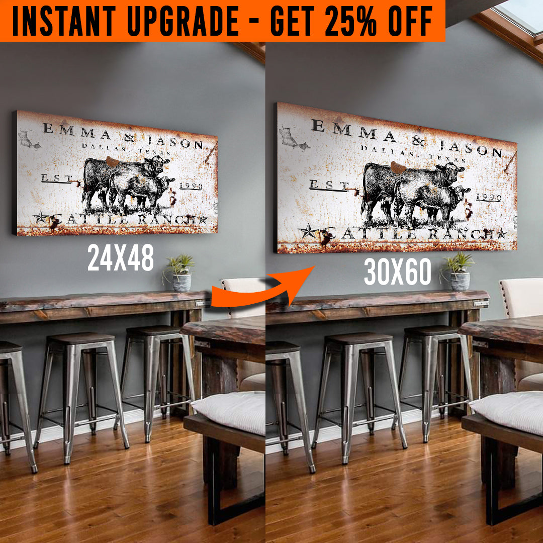 Upgrade Your 48x24 Inches 'Cattle Ranch' (Style 2) Canvas To 60x30 Inches