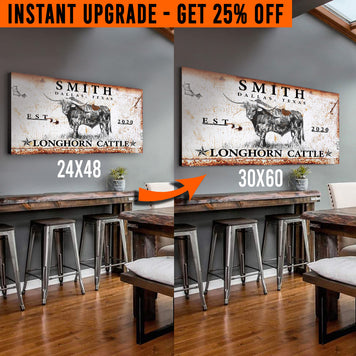 Upgrade Your 48x24 Inches 'Longhorn Rustic Cattle' (Style 3) Canvas To 60x30 Inches