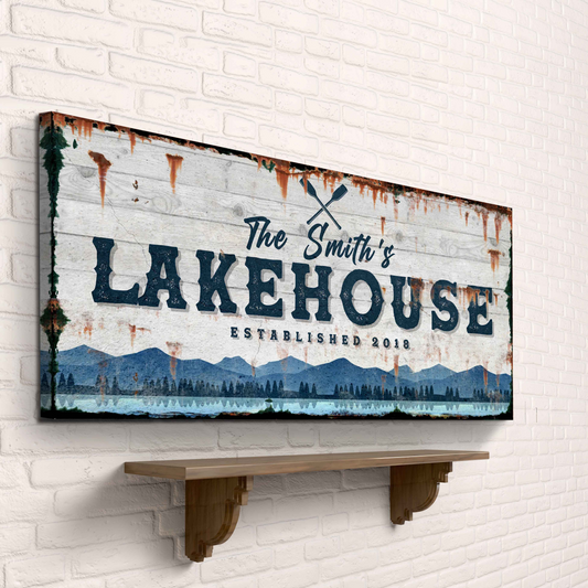 Family Lake House Vintage Sign Style 2 - Image by Tailored Canvases
