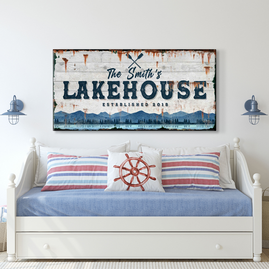 Family Lake House Vintage Sign - Image by Tailored Canvases