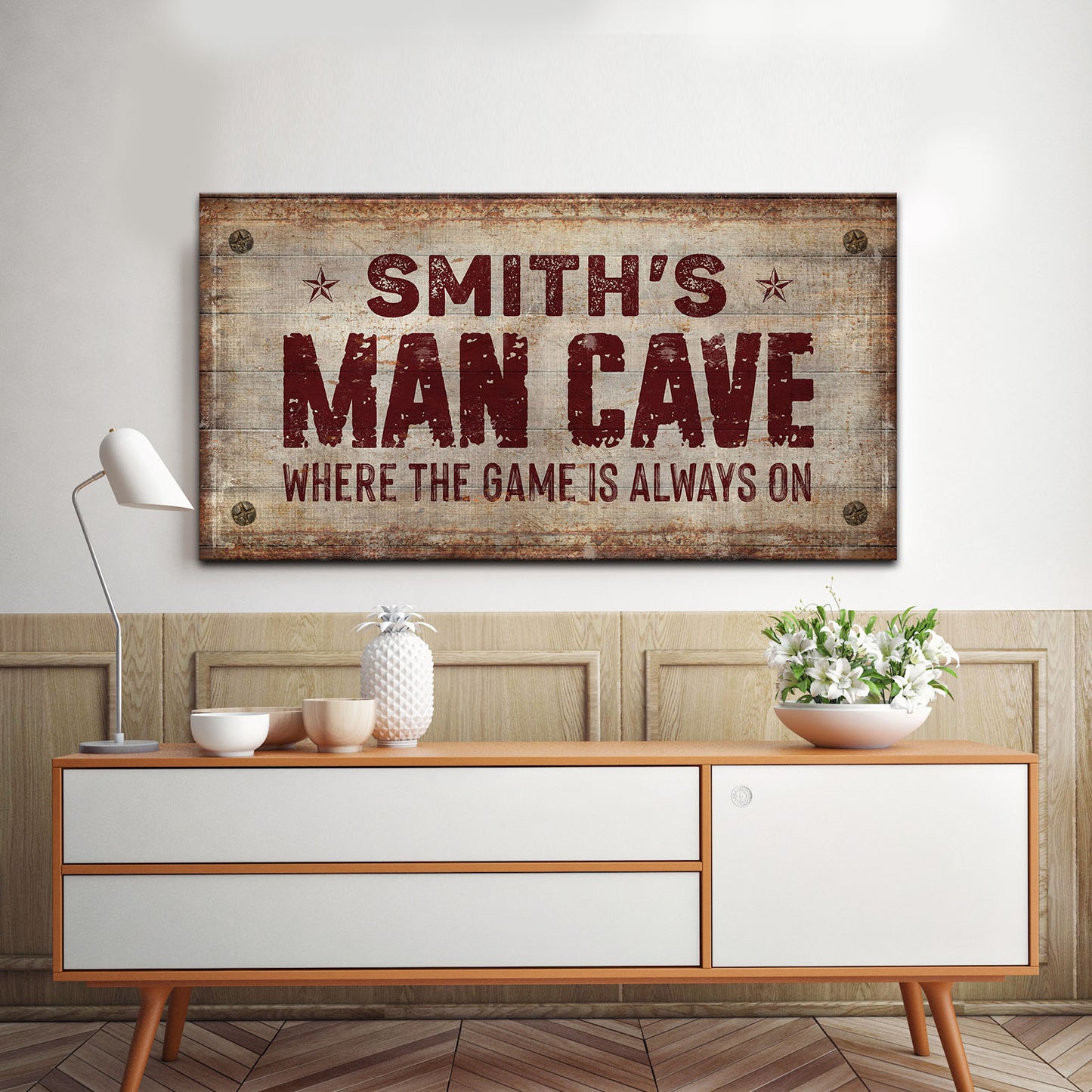 Where the Game is Always On Man Cave Sign Style 2 - Image by Tailored Canvases