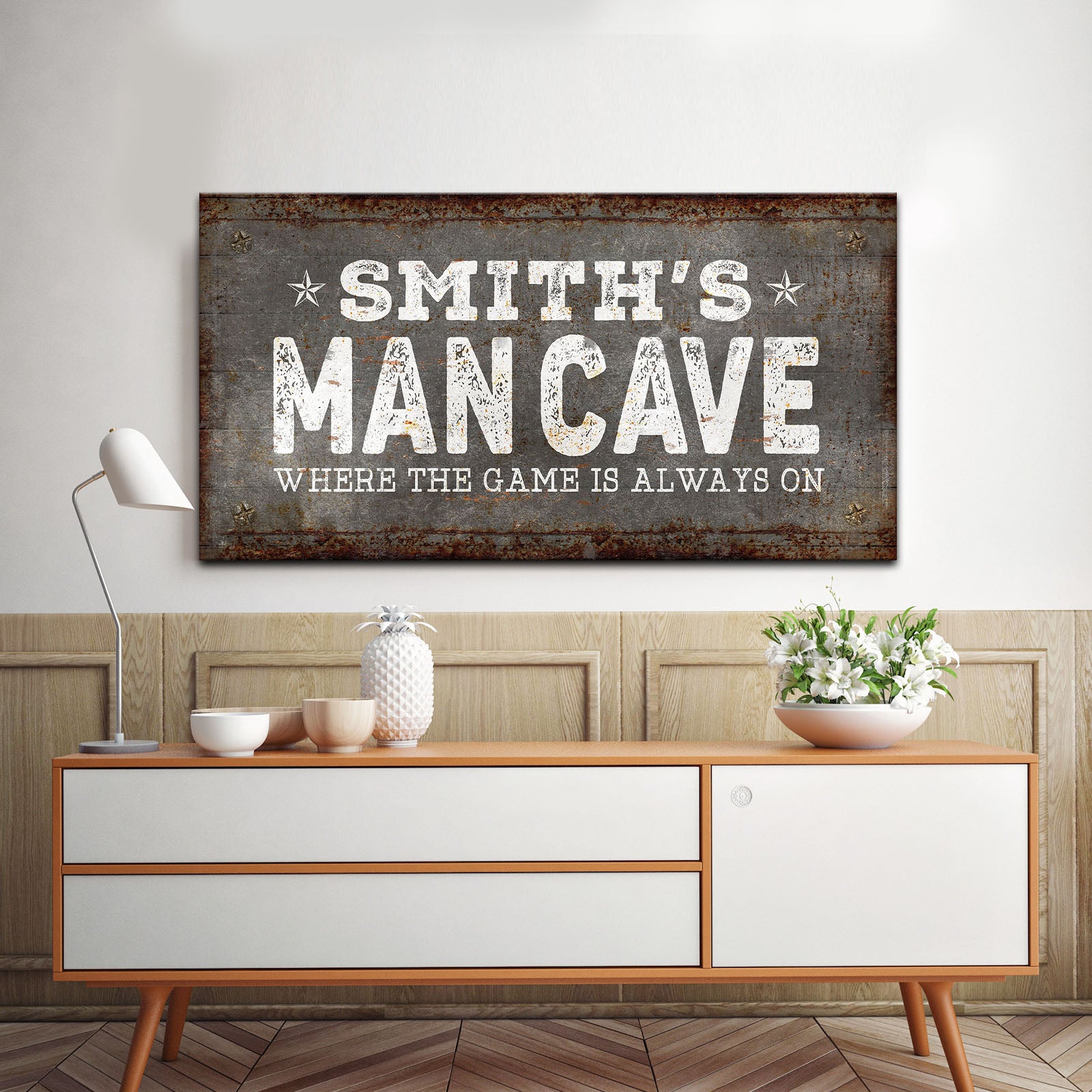 Where the Game is Always On Man Cave Sign Style 3 - Image by Tailored Canvases