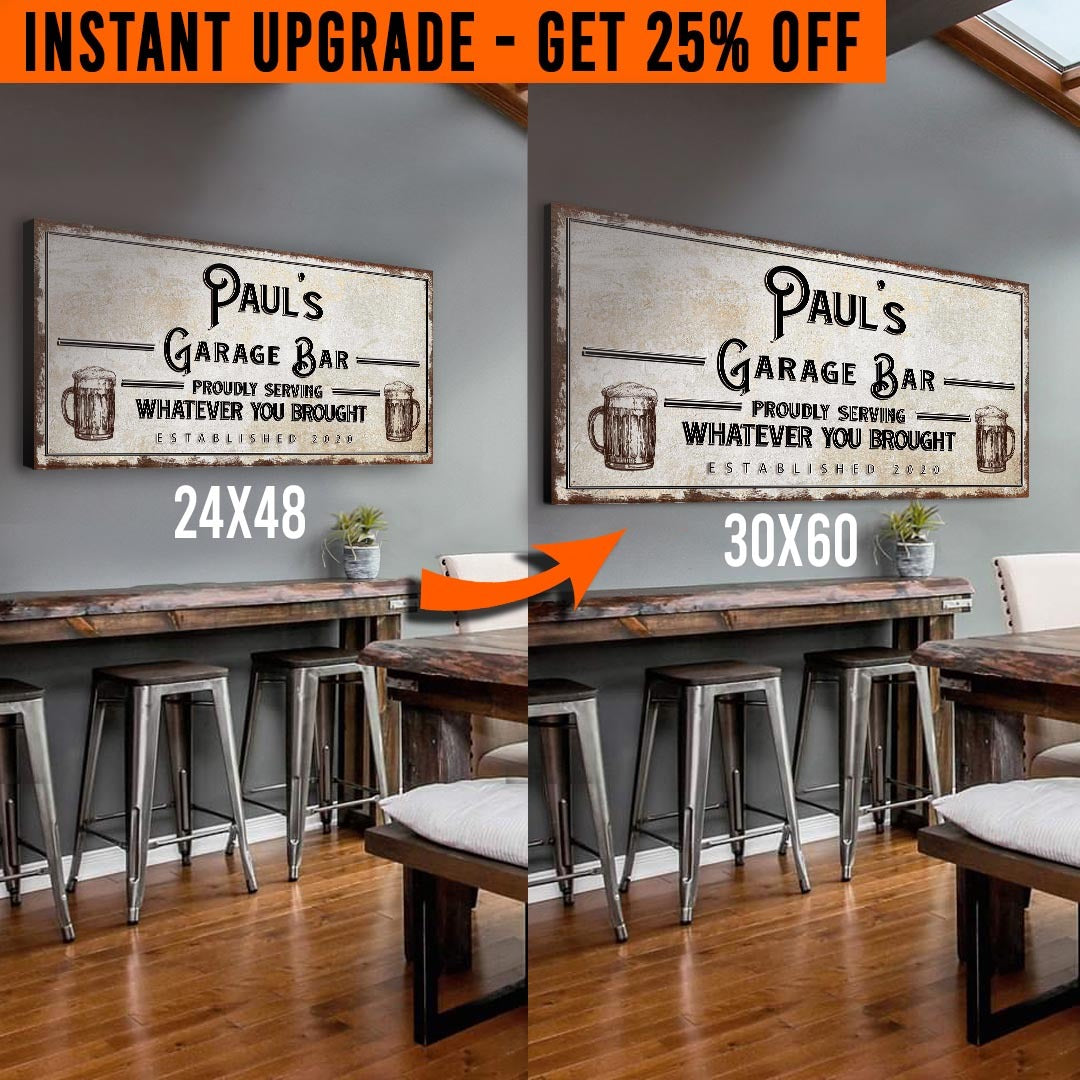 Upgrade Your 48x24 Inches 'Garage Bar' (Style 1) Canvas To 60x30 Inches