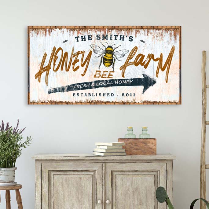 Honey Bee Farm Sign II Style 1 - Image by Tailored Canvases