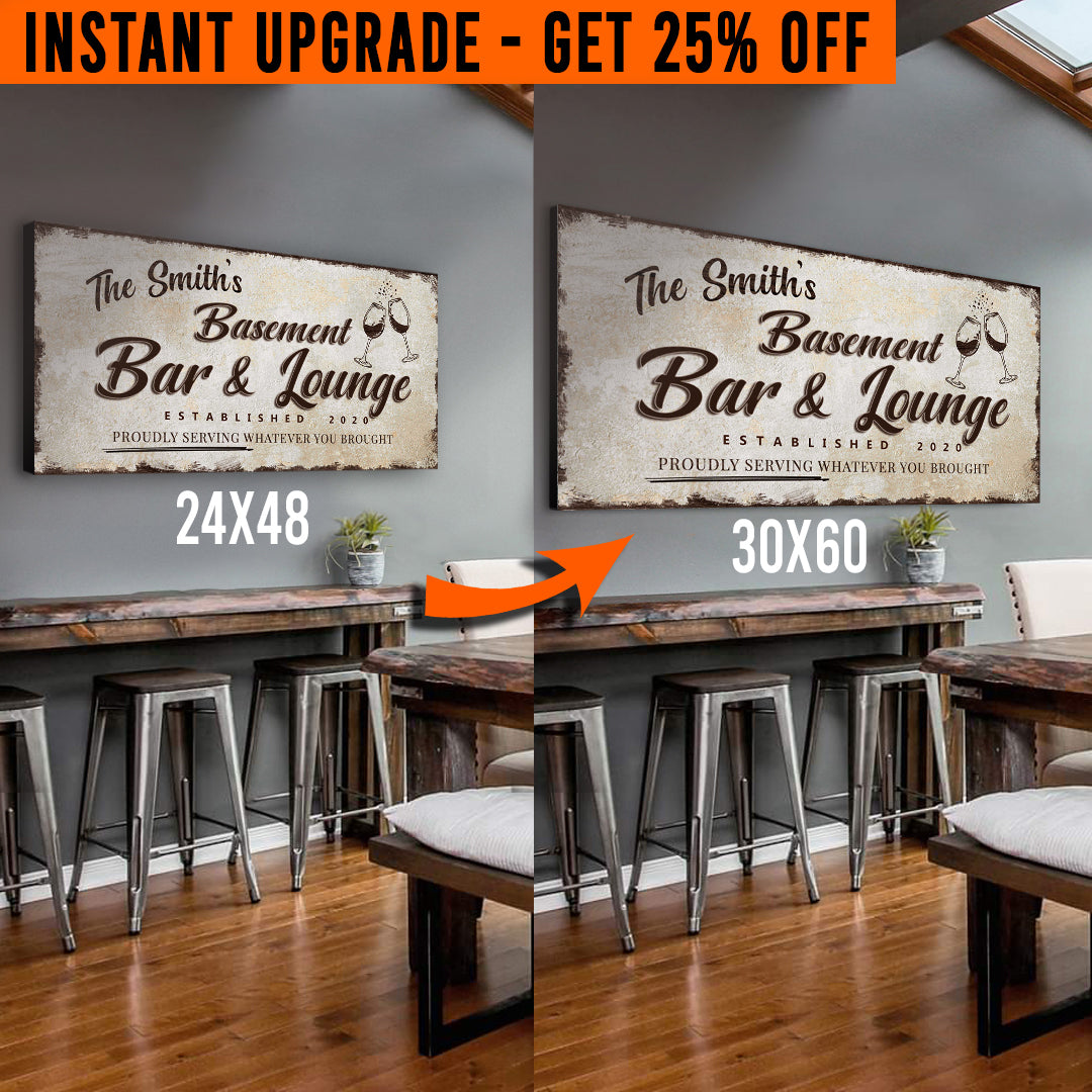 Upgrade Your 48x24 Inches 'Basement Bar and Lounge' (Style 2) Canvas To 60x30 Inches
