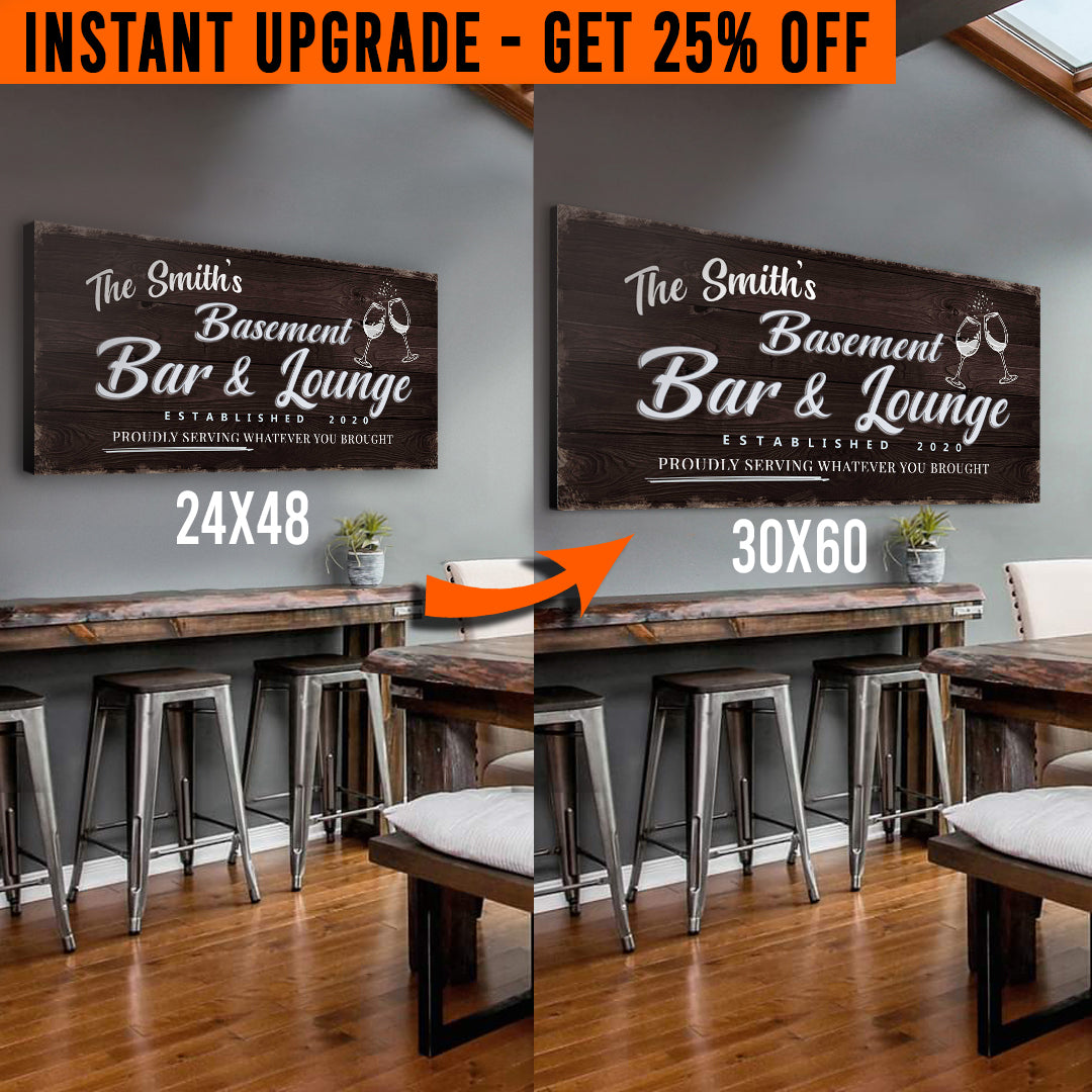 Upgrade Your 48x24 Inches 'Basement Bar and Lounge' (Style 3) Canvas To 60x30 Inches
