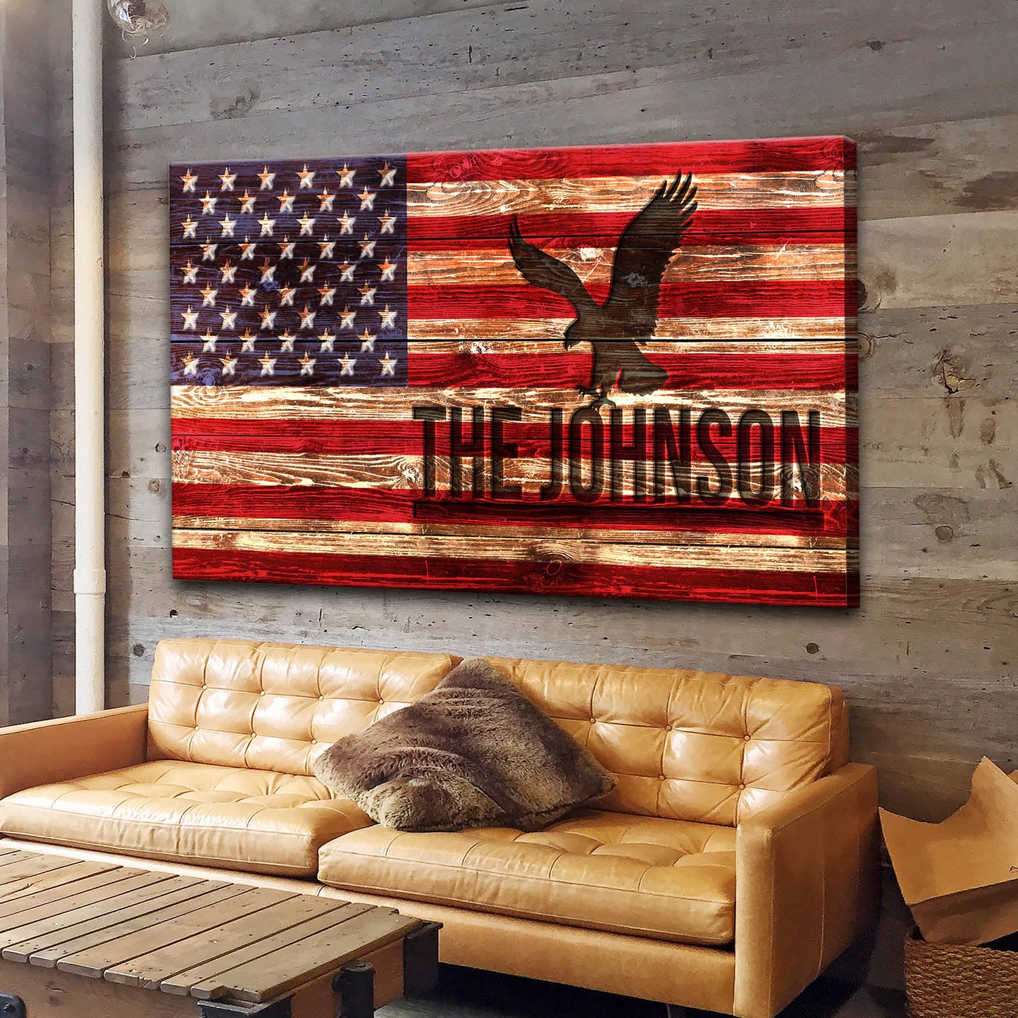 Rustic American Flag - Personalized Huge Canvas Style 1 - Wall Art Image by Tailored Canvases