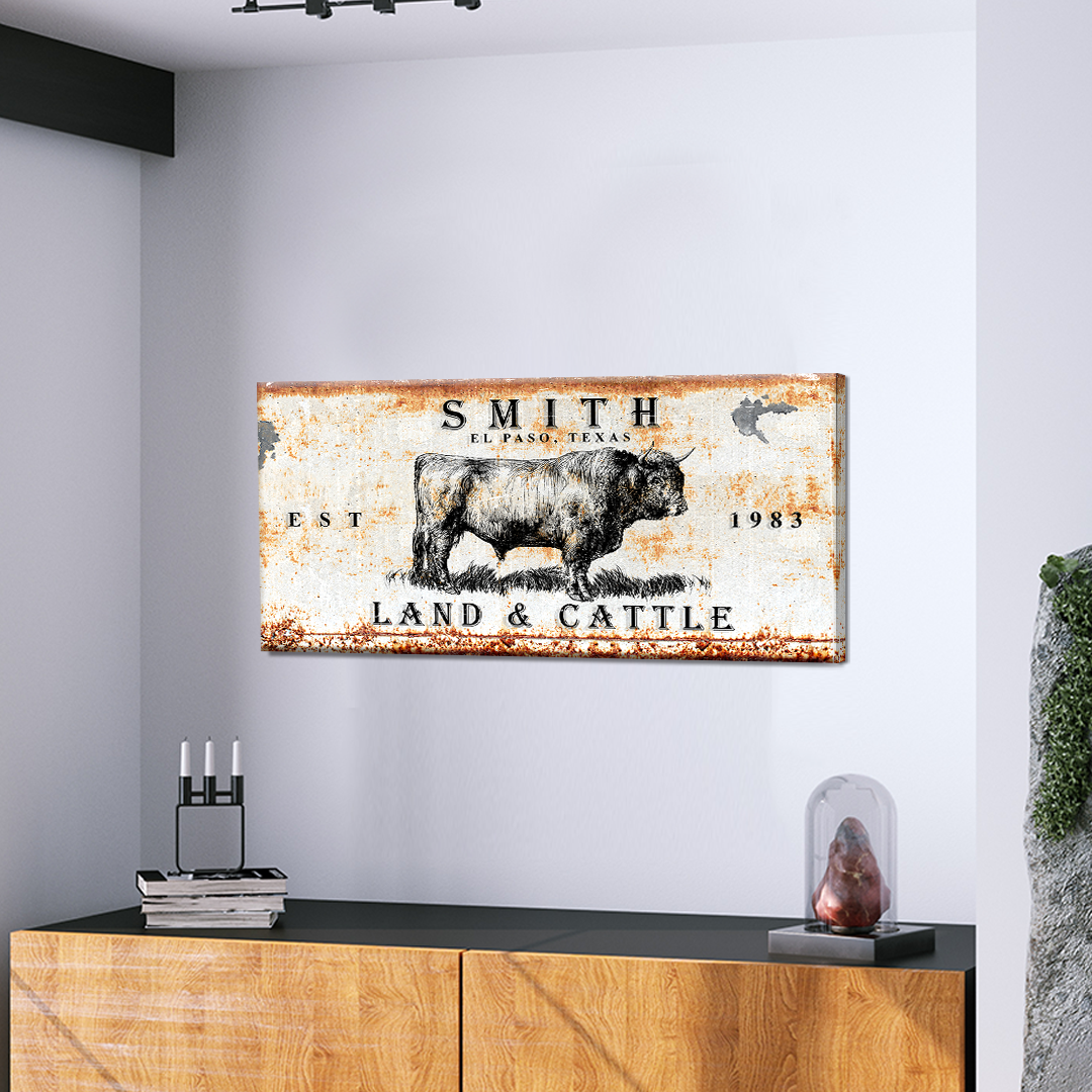 Land and Cattle Rustic Sign Style 1 - Image by Tailored Canvases