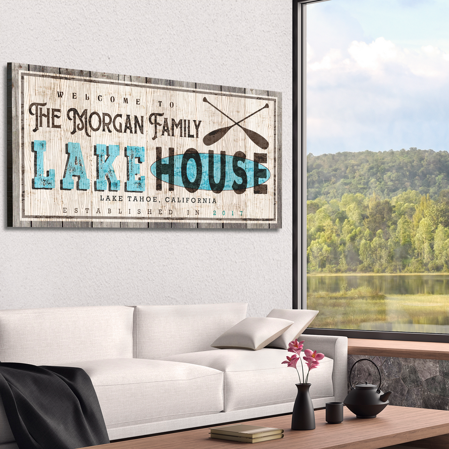 Vintage Family Lake House Sign Style 2 - Image by Tailored Canvases