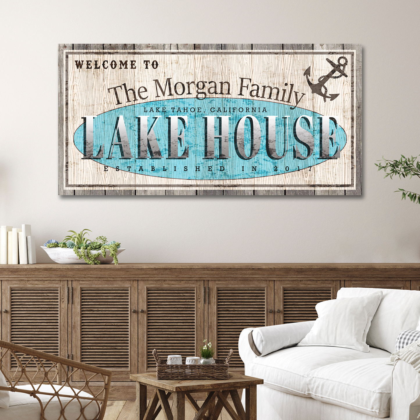Vintage Family Lake House Sign Style 3 - Image by Tailored Canvases