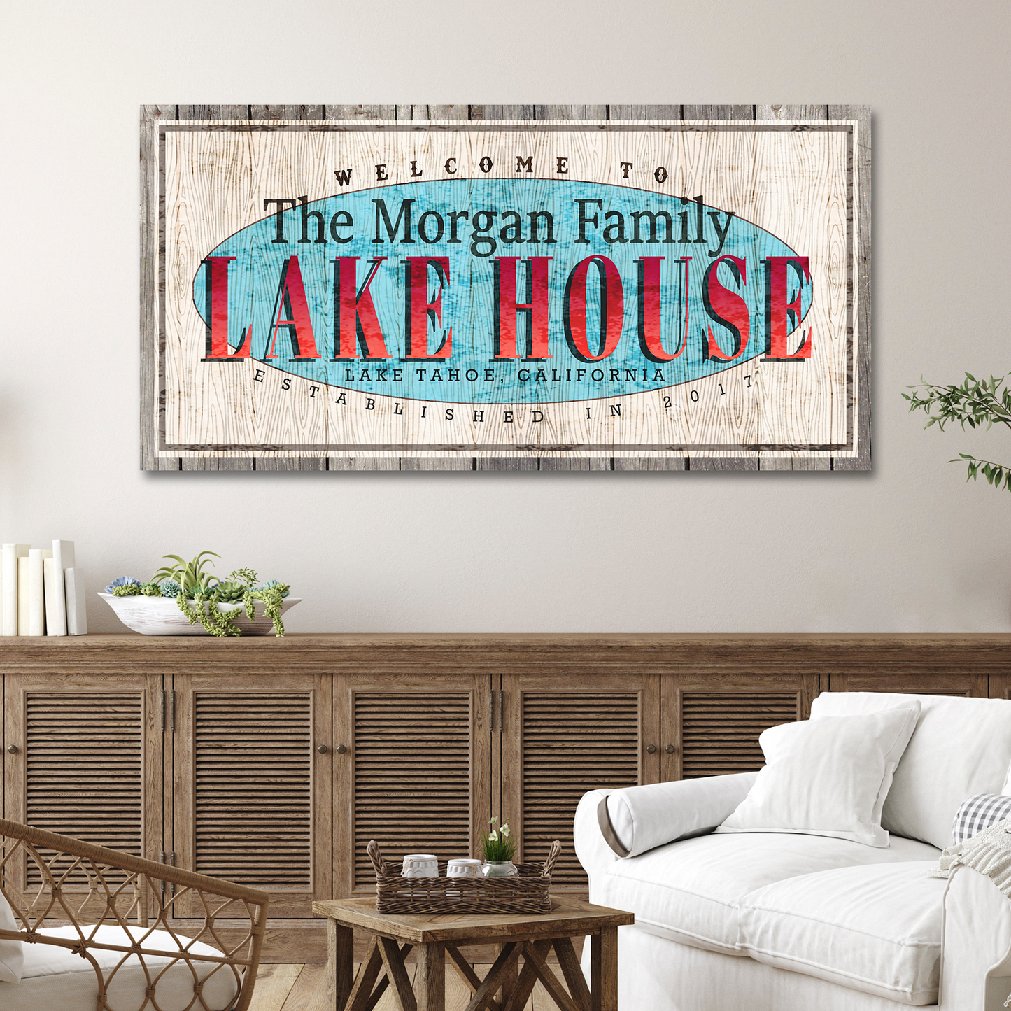 Vintage Family Lake House Sign Style 4 - Image by Tailored Canvases