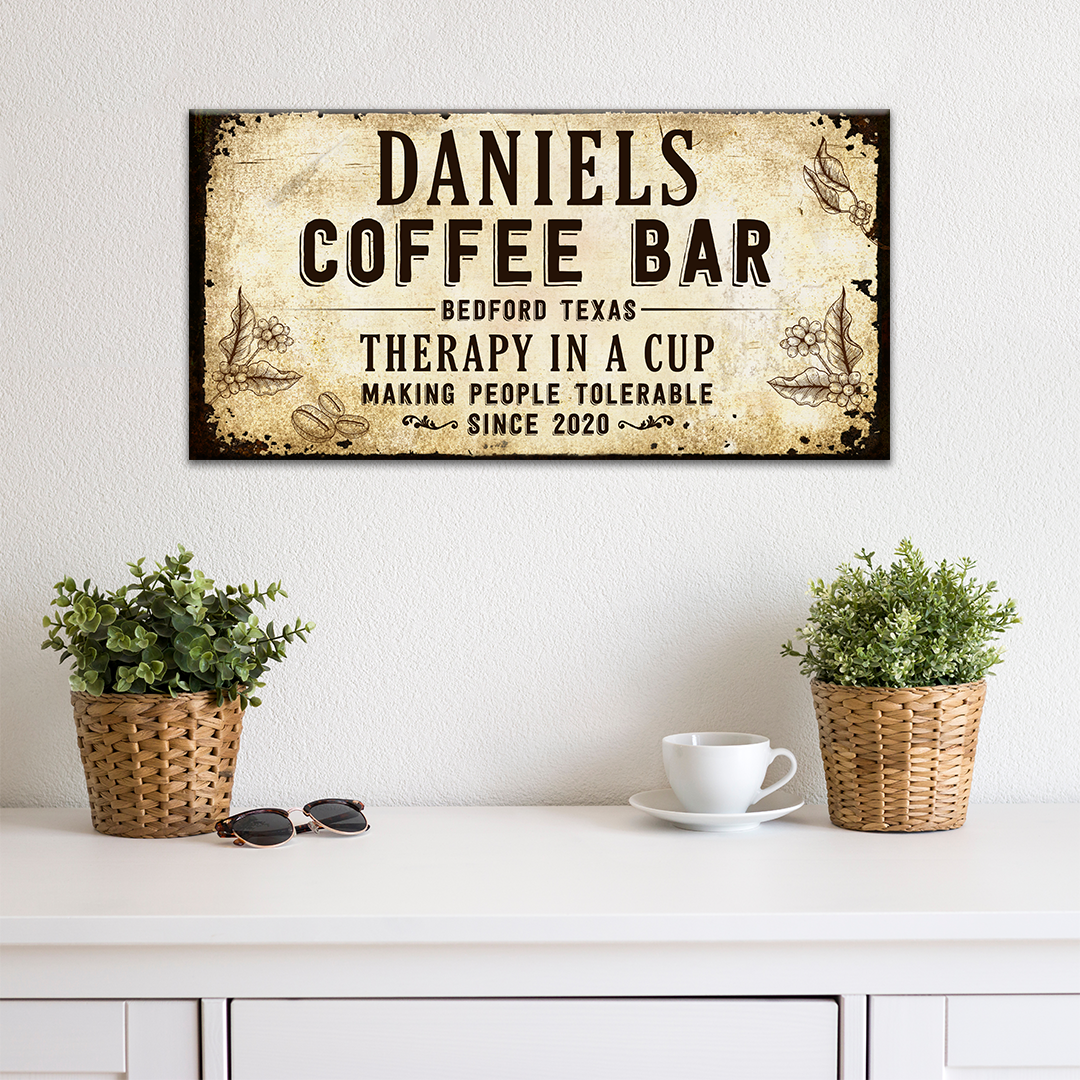 Therapy In A Cup Coffee Bar Sign - Image by Tailored Canvases
