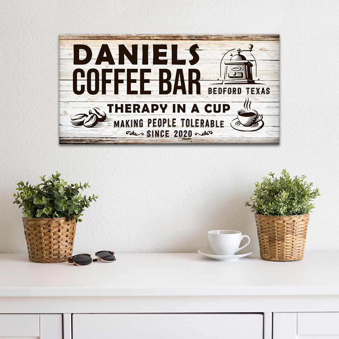 Therapy In A Cup Coffee Bar Sign Style 2 - Image by Tailored Canvases