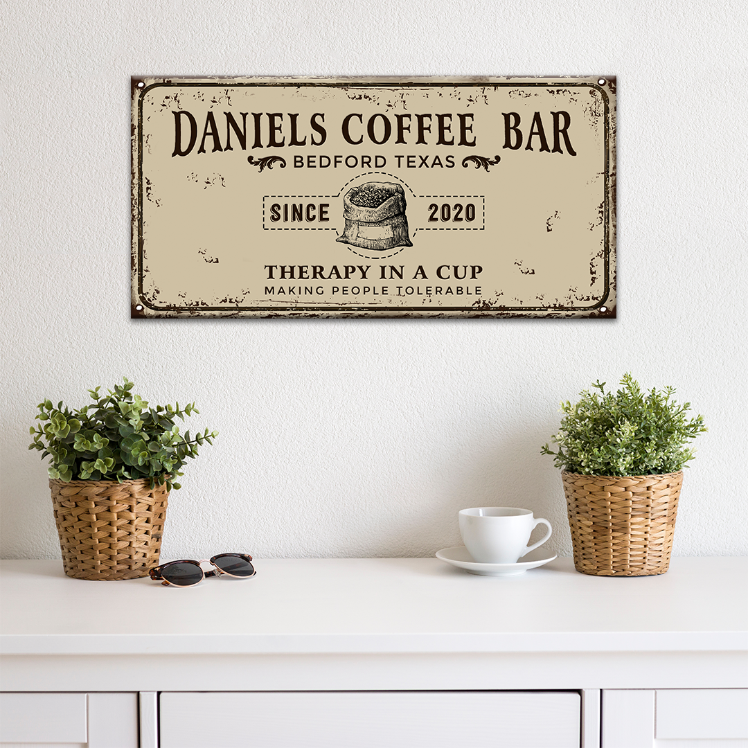 Therapy In A Cup Coffee Bar Sign Style 3 - Image by Tailored Canvases