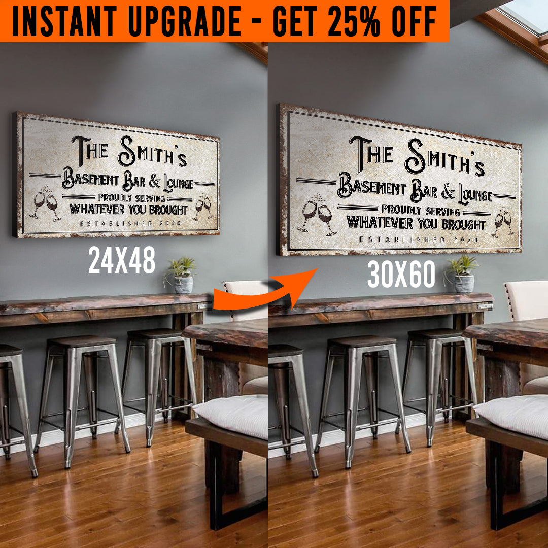 Upgrade Your 48x24 Inches 'Basement Bar and Lounge' (Style 1) Canvas To 60x30 Inches