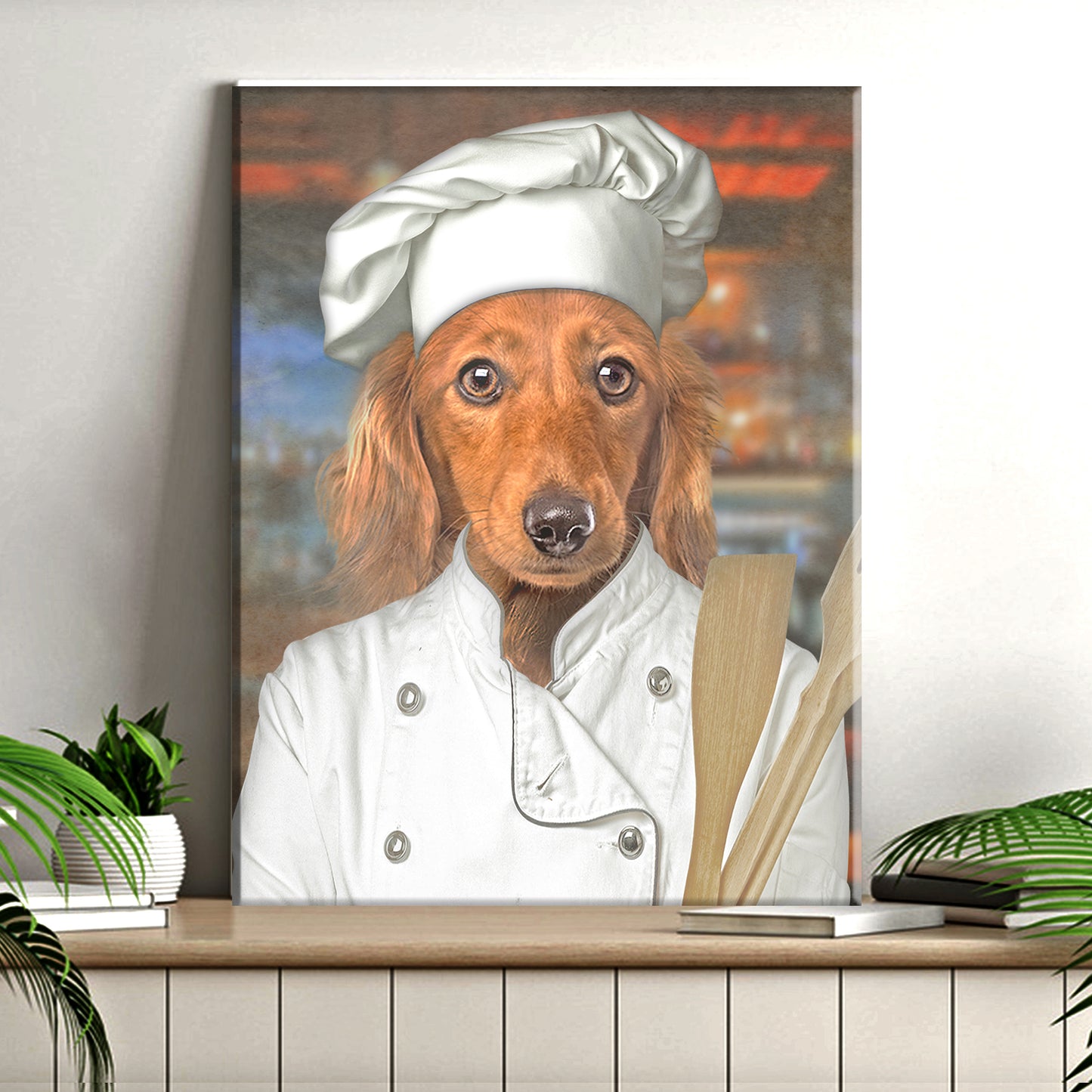 Pet Chef Portrait - Dachshund Long Coat Sign Style 1 - Image by Tailored Canvases