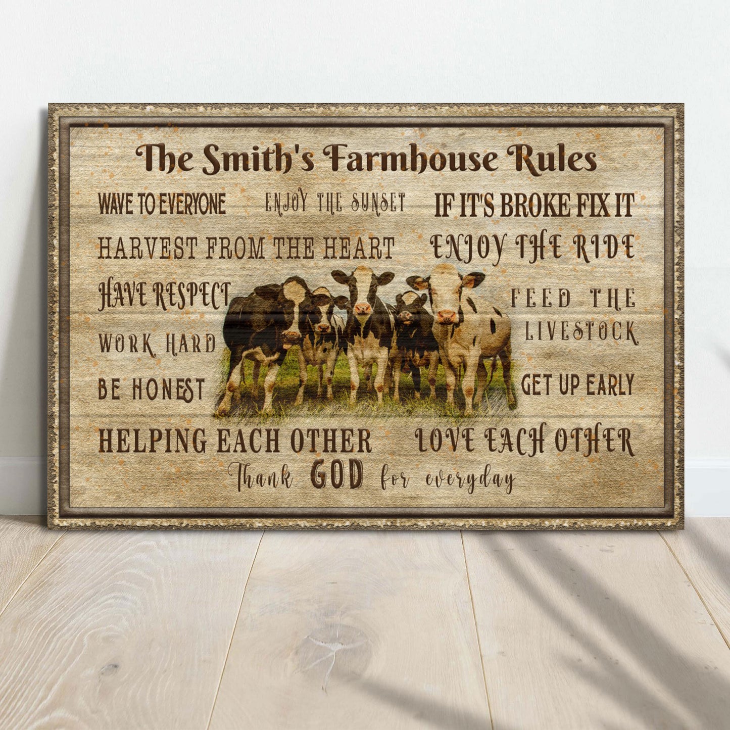 Work Hard, Be Honest, Feed The Livestock Family Farmhouse Rules Sign Style 1 - Image by Tailored Canvases