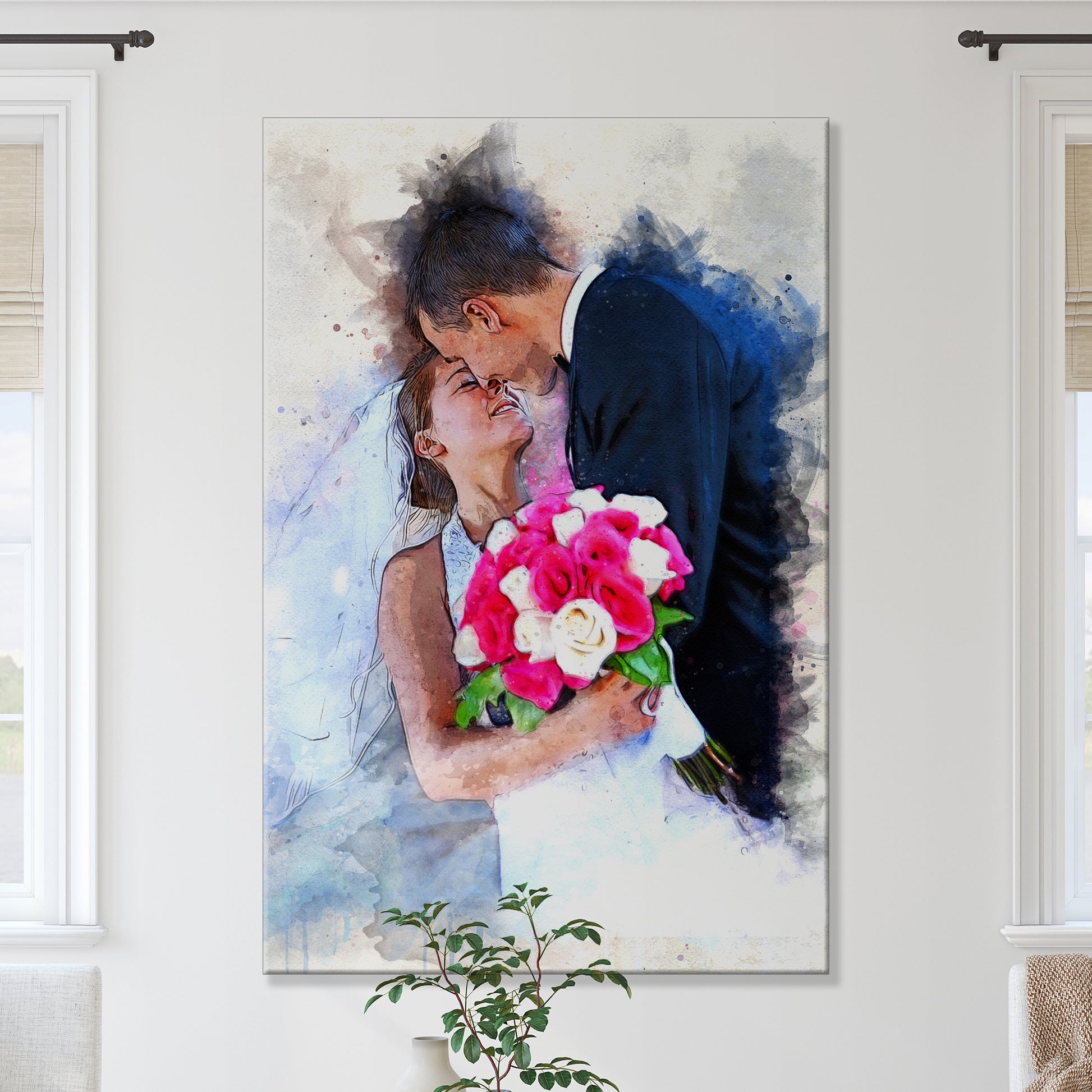Couple Wedding Watercolor Portrait | Customizable Canvas Style 1 - Image by Tailored Canvases