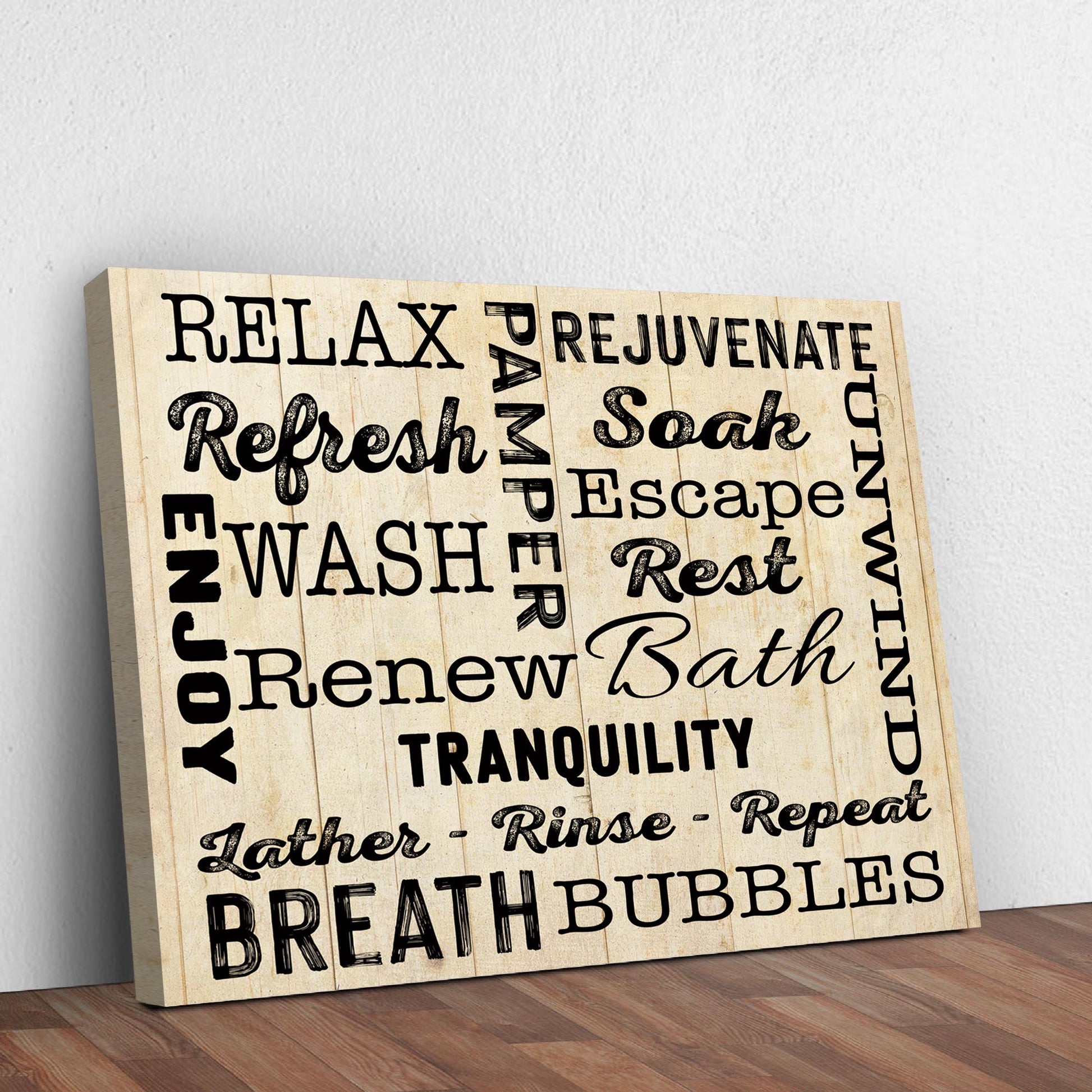 Relax Pamper Rejuvenate Bathroom Sign II Style 2 - Image by Tailored Canvases