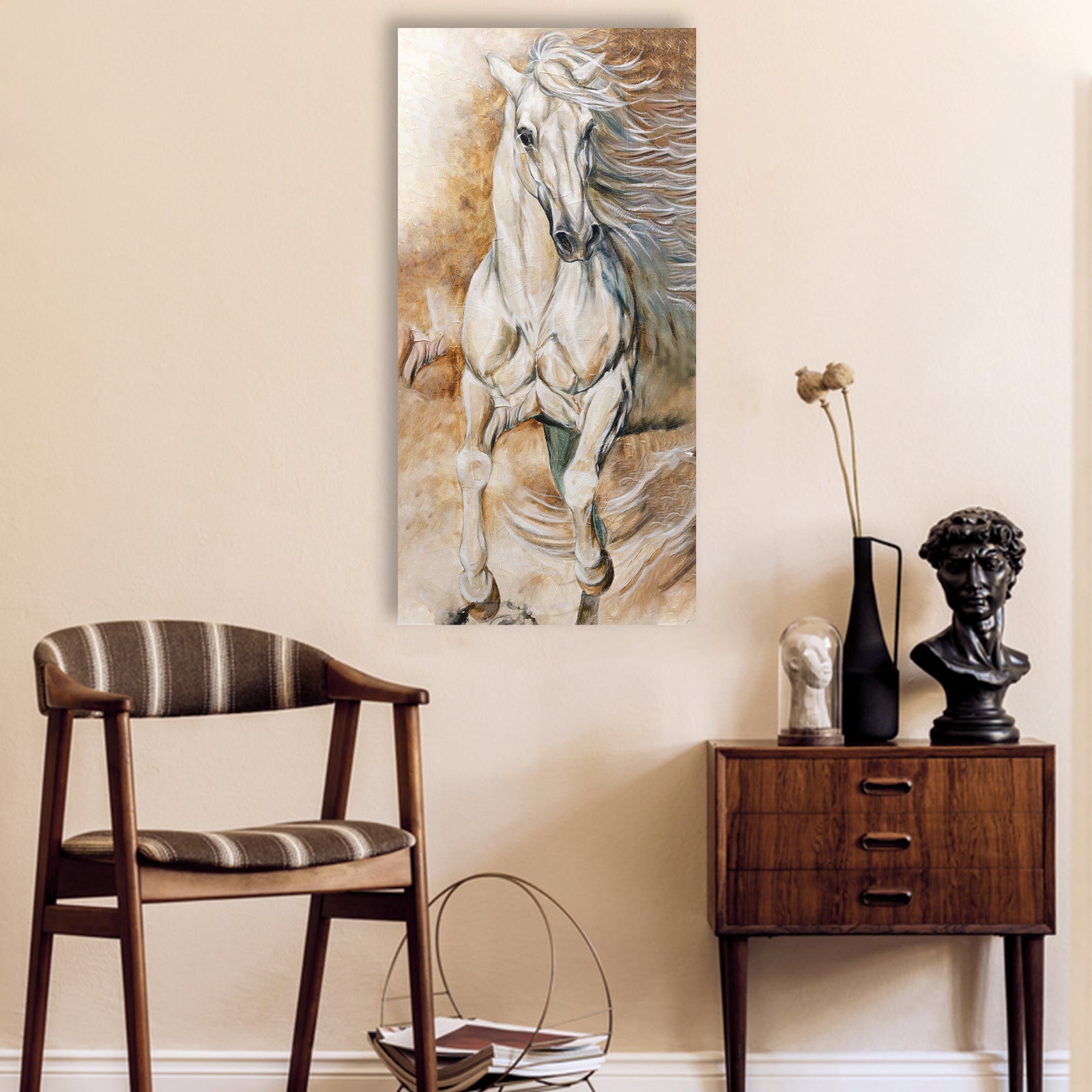 Running White Horse Art (READY TO HANG) - Wall Art Image by Tailored Canvases