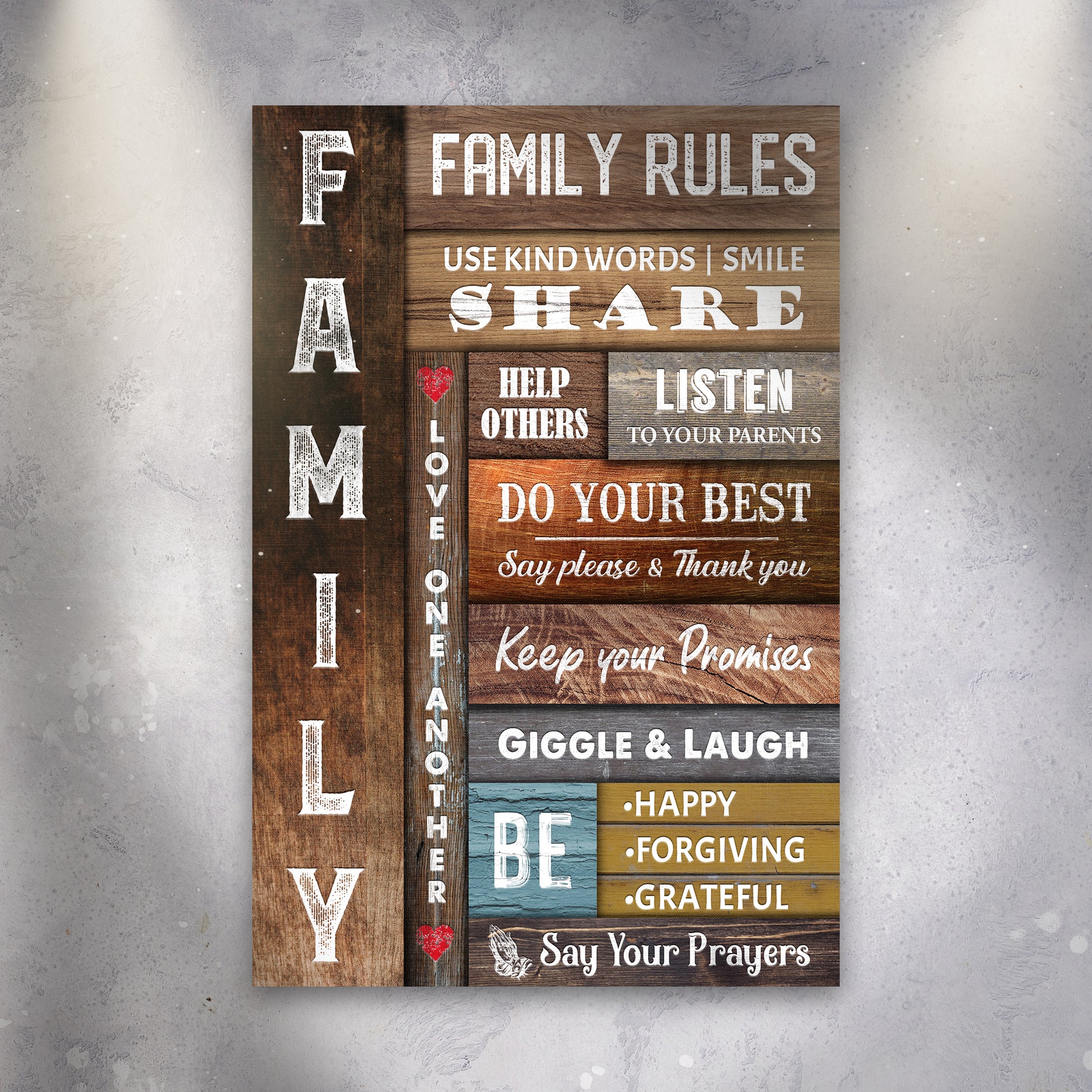 Use Kind Words, Listen to your parents Family Rules Sign (READY TO HANG) - Wall Art Image by Tailored Canvases