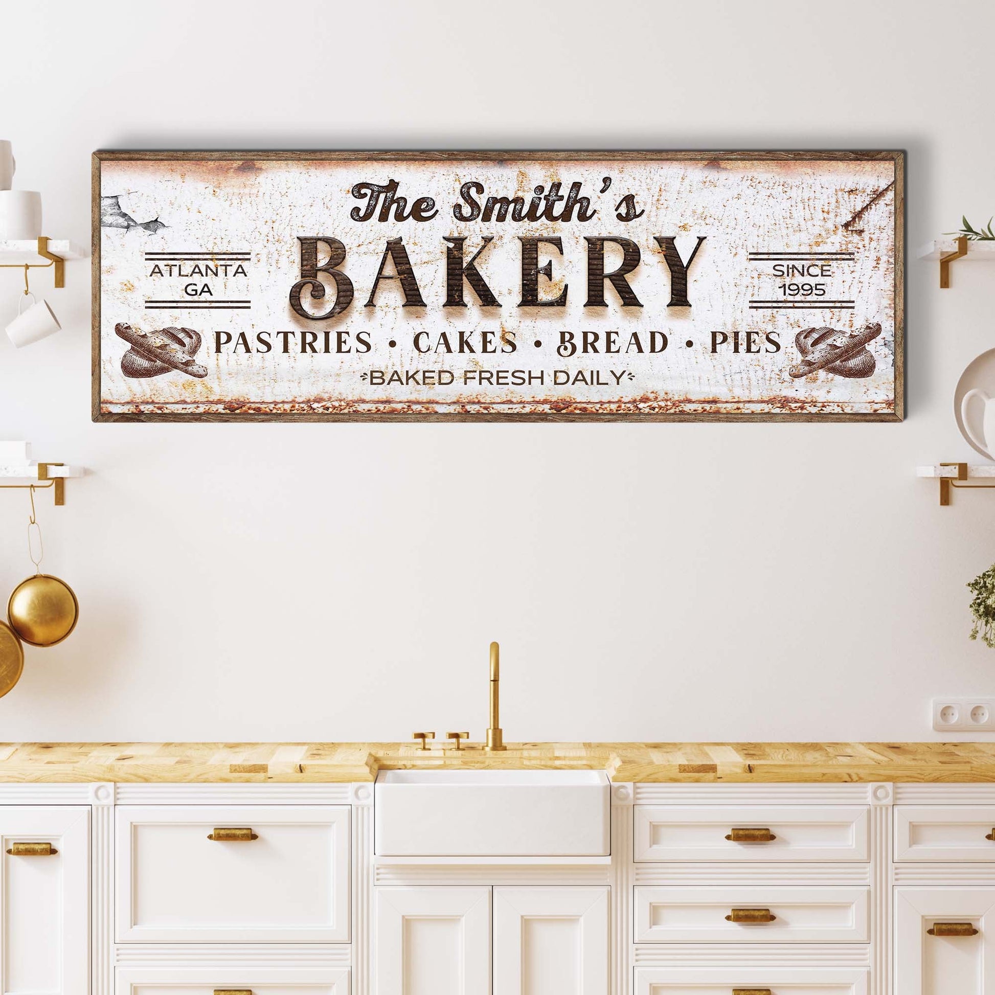 Personalized Bakery Sign Farmhouse Kitchen Wall Décor Gift For Baker Baking Lovers Rustic Gift Wall Art Bakery Sign Baked Fresh Daily Decor Style 1 - Wall Art Image by Tailored Canvases