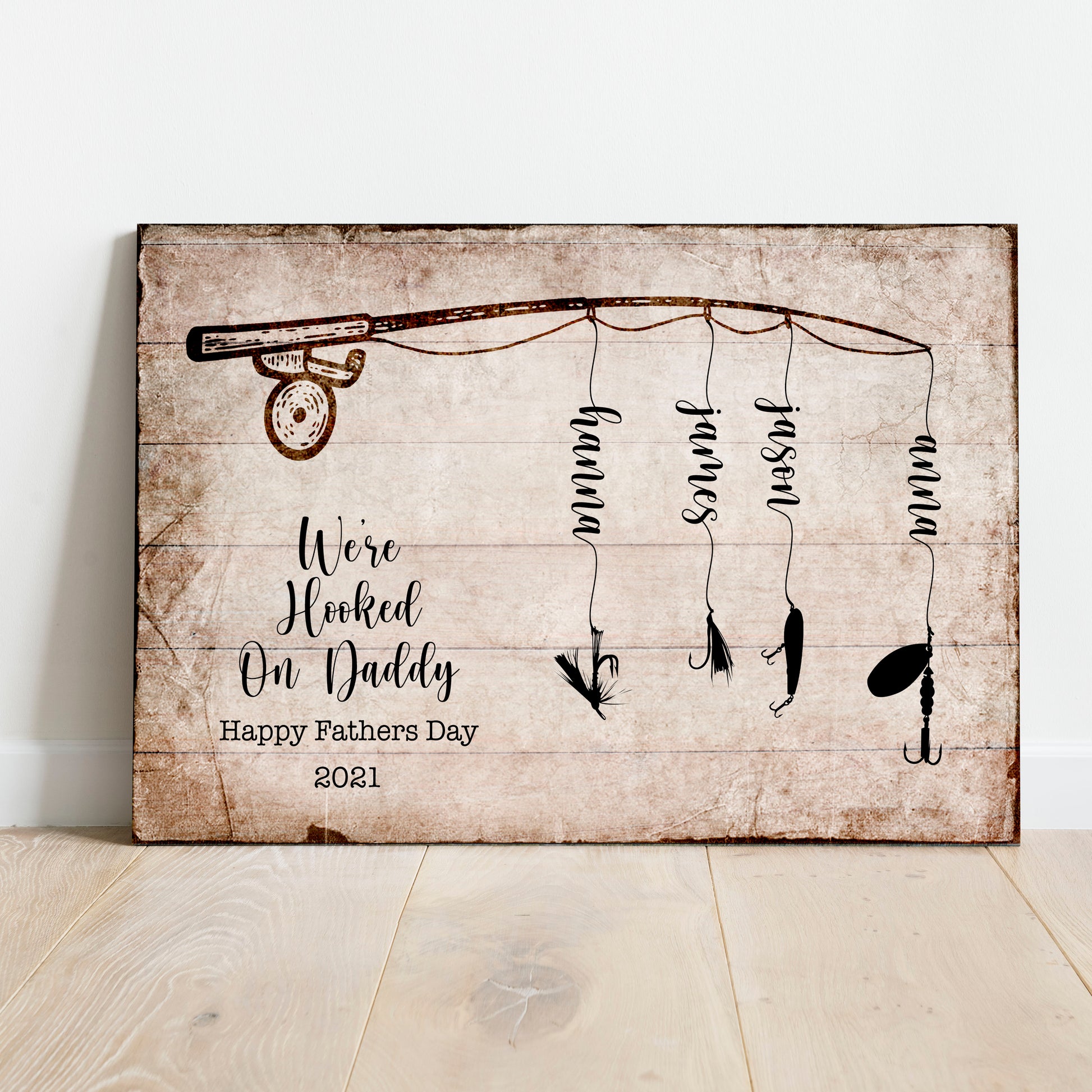 We're Hooked On Daddy Happy Father's Day Sign II Style 1 - Image by Tailored Canvases