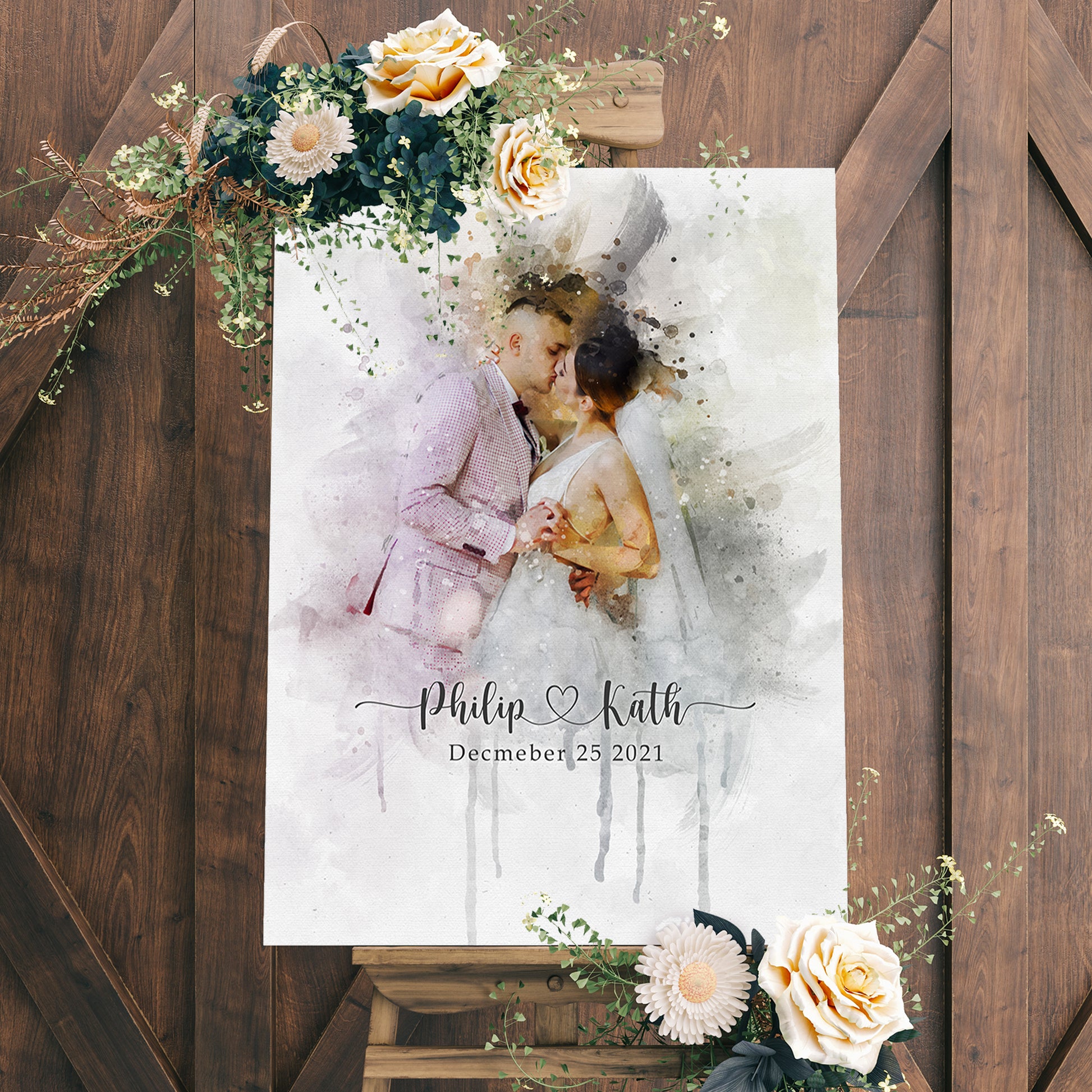 Wedding Portrait Watercolor Sign  - Image by Tailored Canvases