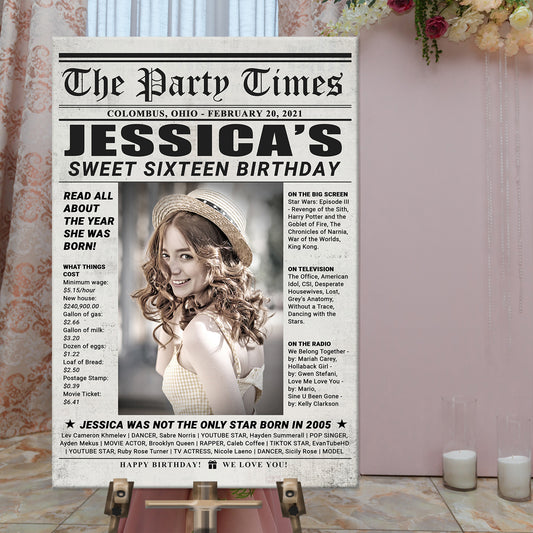 16th Birthday Newspaper Sign  - Image by Tailored Canvases