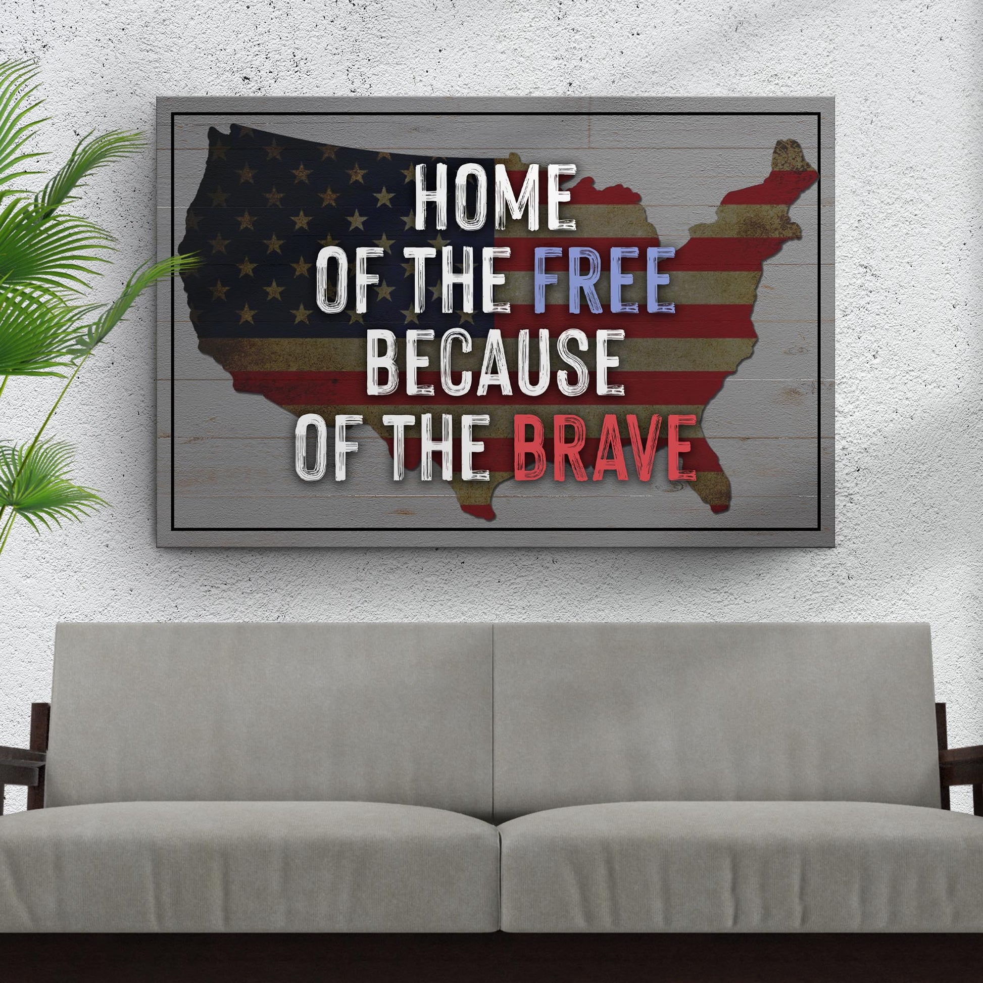Home Of The Free Because Of The Brave America Map Sign Style 1 - Image by Tailored Canvases