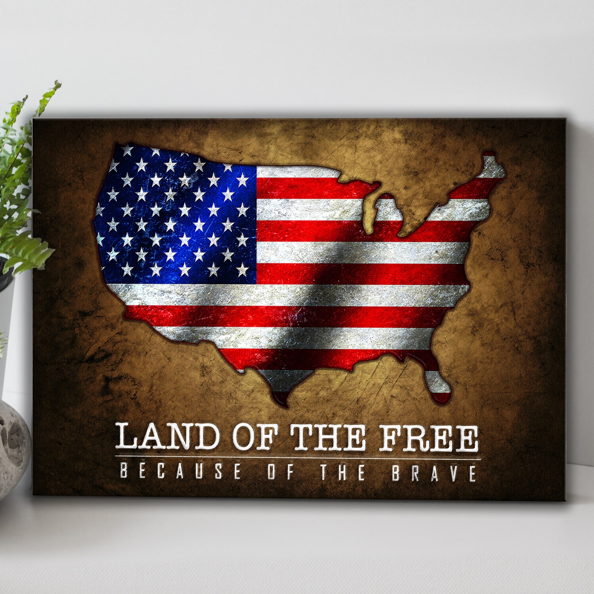 Land Of The Free Because Of The Brave America Map Sign  - Image by Tailored Canvases