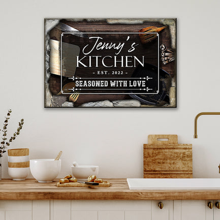 Seasoned with Love Kitchen Sign (Ready to hang) - Wall Art Image by Tailored Canvases