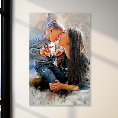 Mother And Son Watercolor Portrait Sign