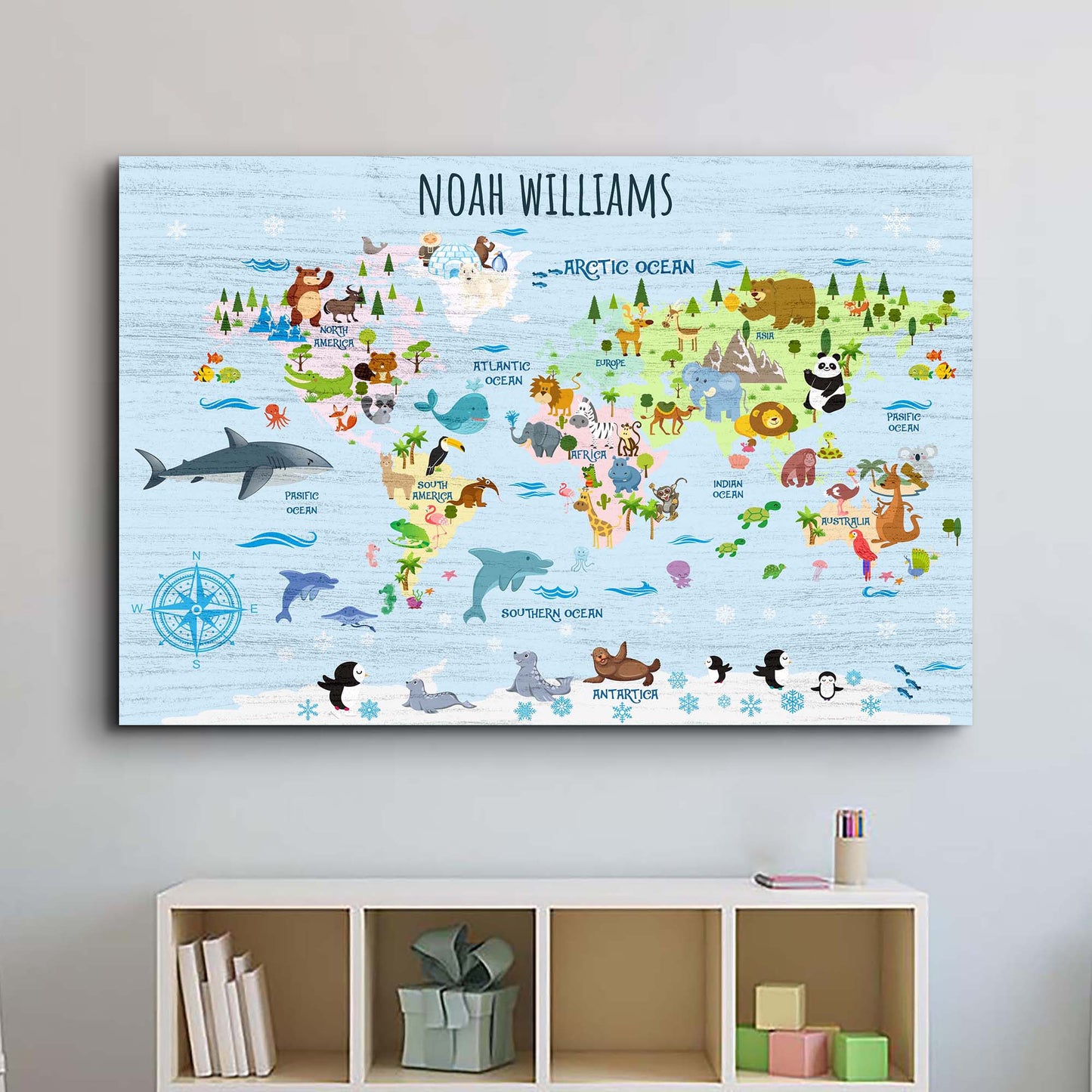 Animals And Countries Map Sign - Image by Tailored Canvases