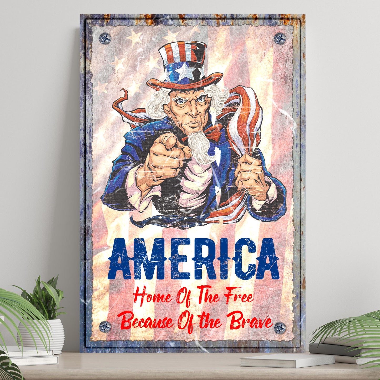 America, Home Of The Free Because Of The Brave Sign III - Image by Tailored Canvases