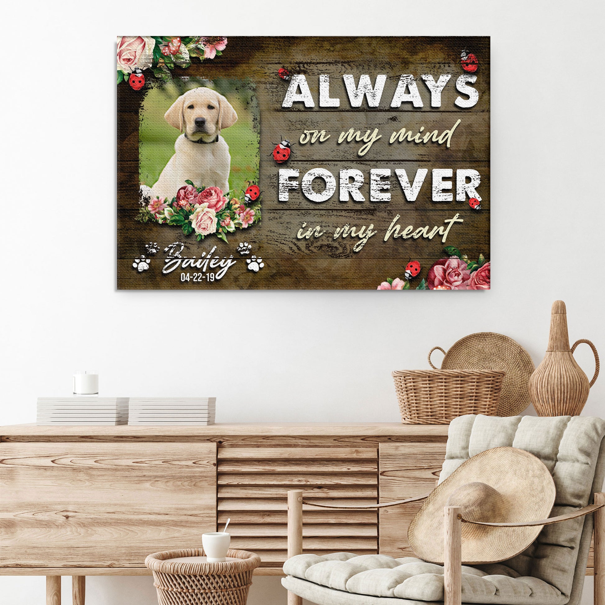 Always On My Mind Forever In My Heart Pet Memorial Sign  - Image by Tailored Canvases