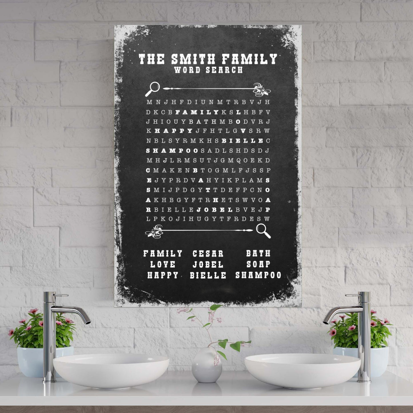 Family Bathroom Word Search Sign - Image by Tailored Canvases