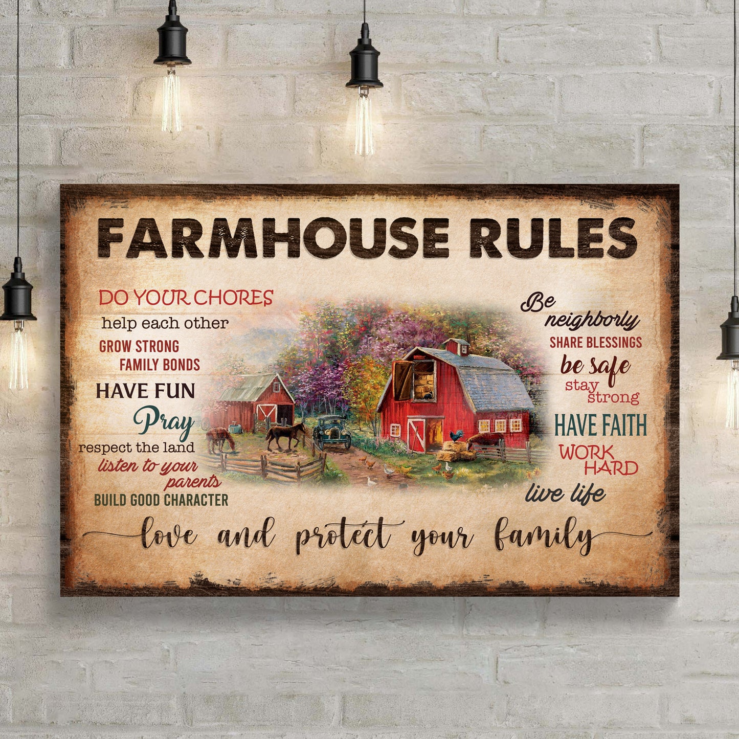 Love And Protect Your Family Farmhouse Rules Sign  - Image by Tailored Canvases