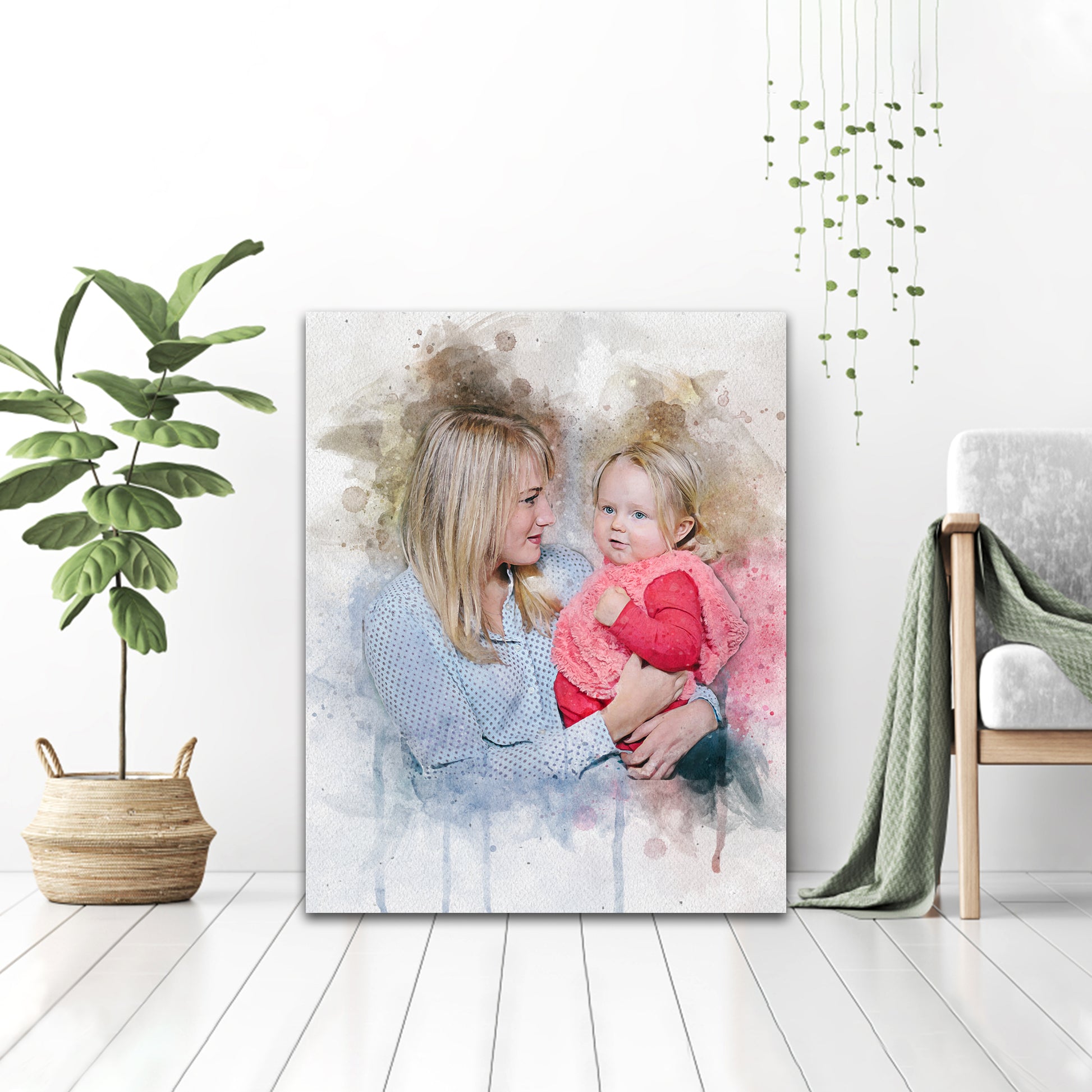 Mother Daughter Watercolor Portrait - Image by Tailored Canvases